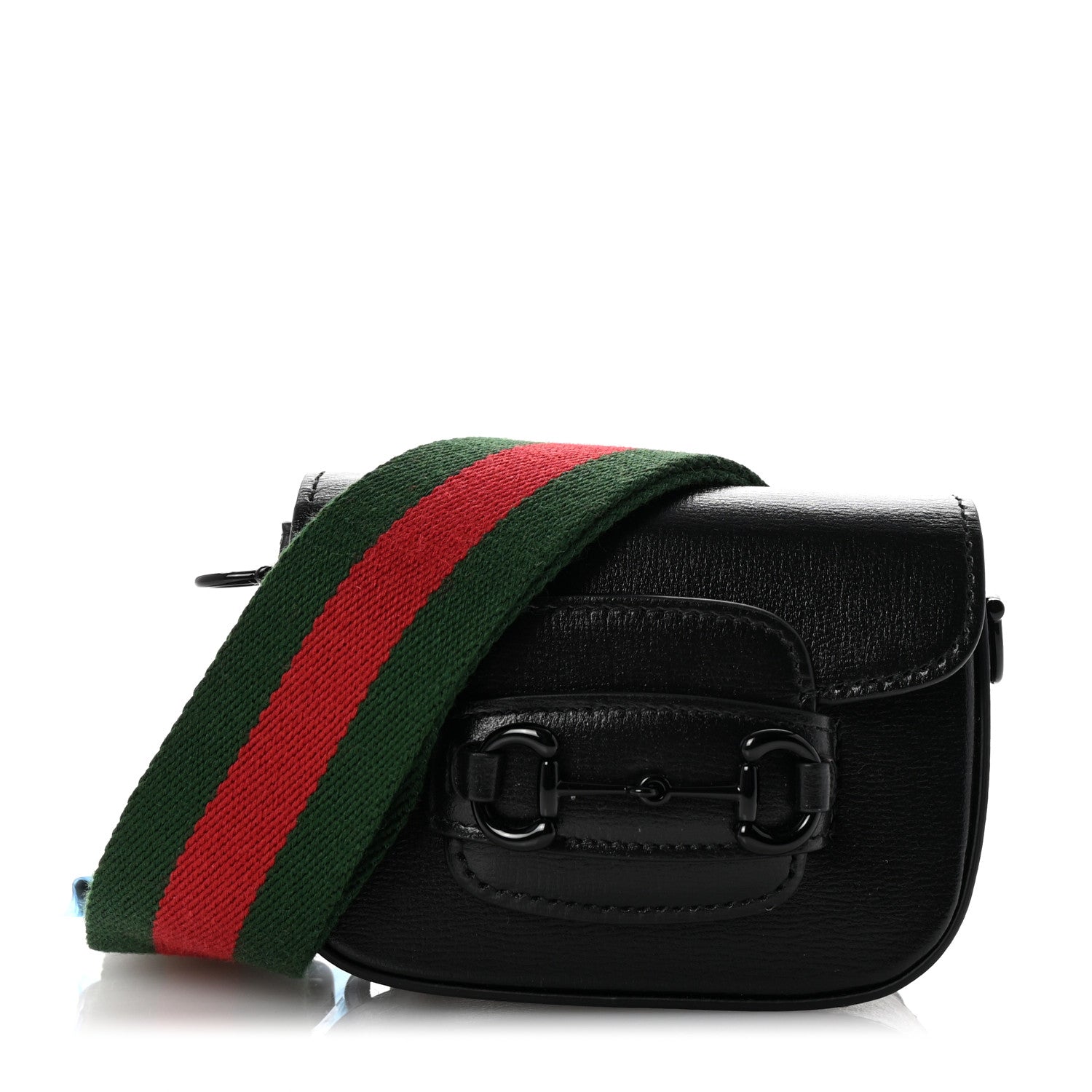 Azalea Calfskin Web Monochrome Horsebit 1955 Wallet On Strap Black
