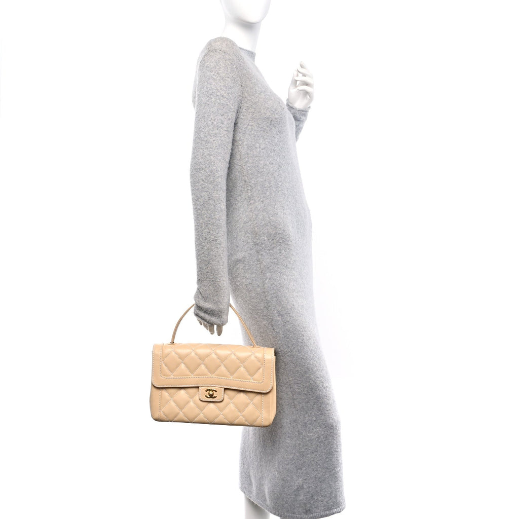 Calfskin Quilted Wild Stitch Large Flap Beige
