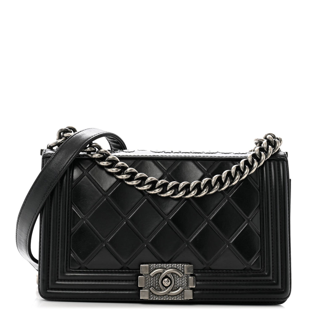 Calfskin Embossed Medium Paris Salzburg Boy Flap Black