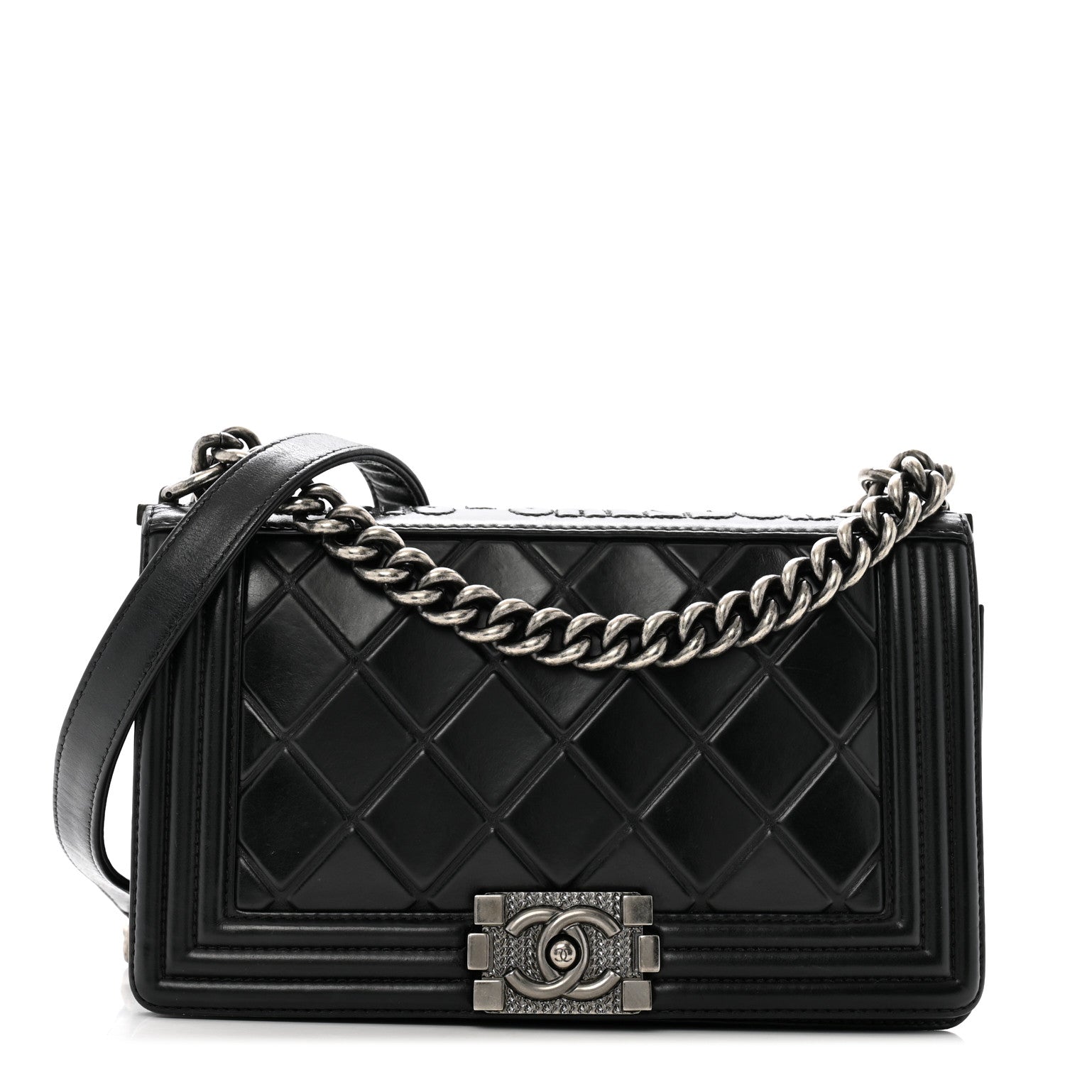 Calfskin Embossed Medium Paris Salzburg Boy Flap Black