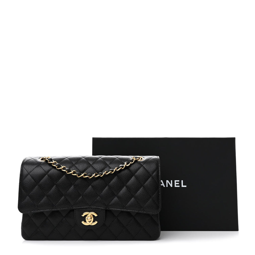 Caviar Quilted Medium Double Flap Black