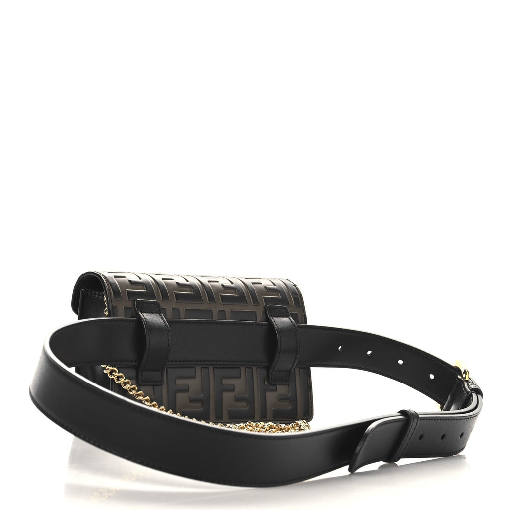 Vitello Liberty F is Fendi Bi-Color FF 1974 Embossed Envelope Belt Bag Maya Black