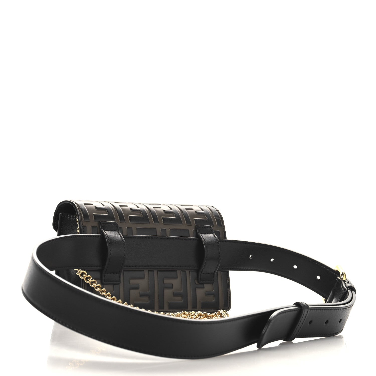 Vitello Liberty F is Fendi Bi-Color FF 1974 Embossed Envelope Belt Bag Maya Black