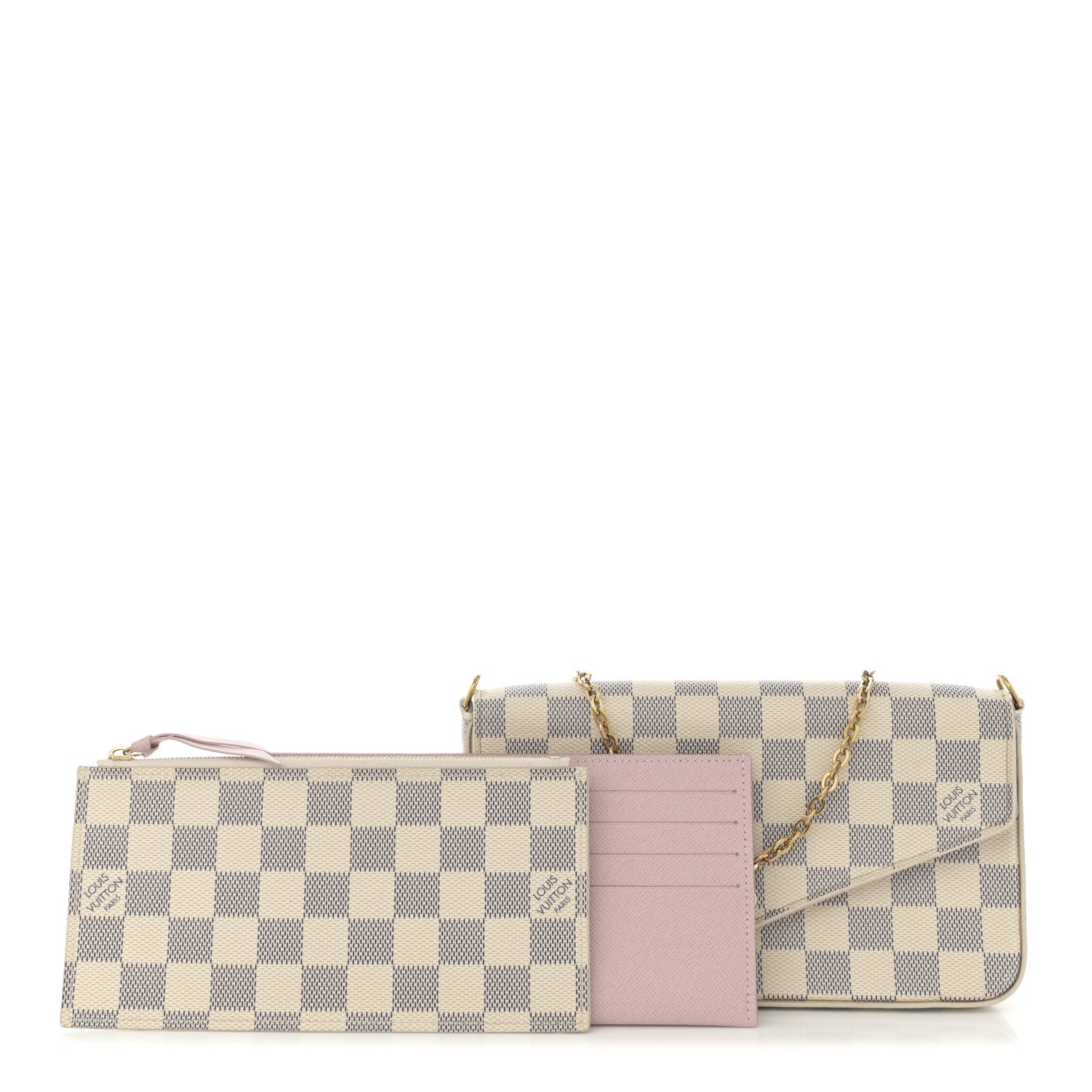 Damier Azur Pochette Felicie Chain Wallet Rose Ballerine