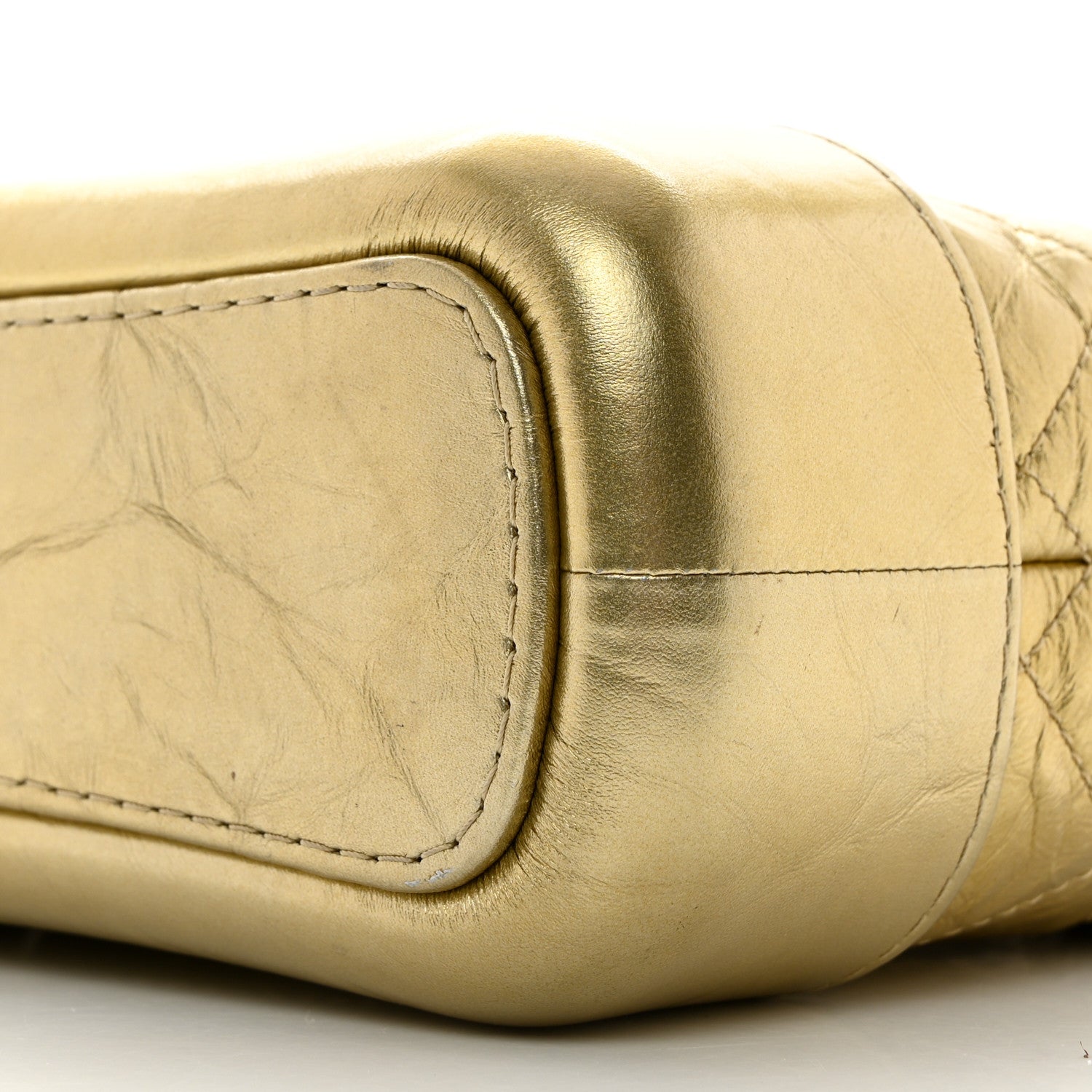 Metallic Aged Calfskin Quilted Small Gabrielle Hobo Gold