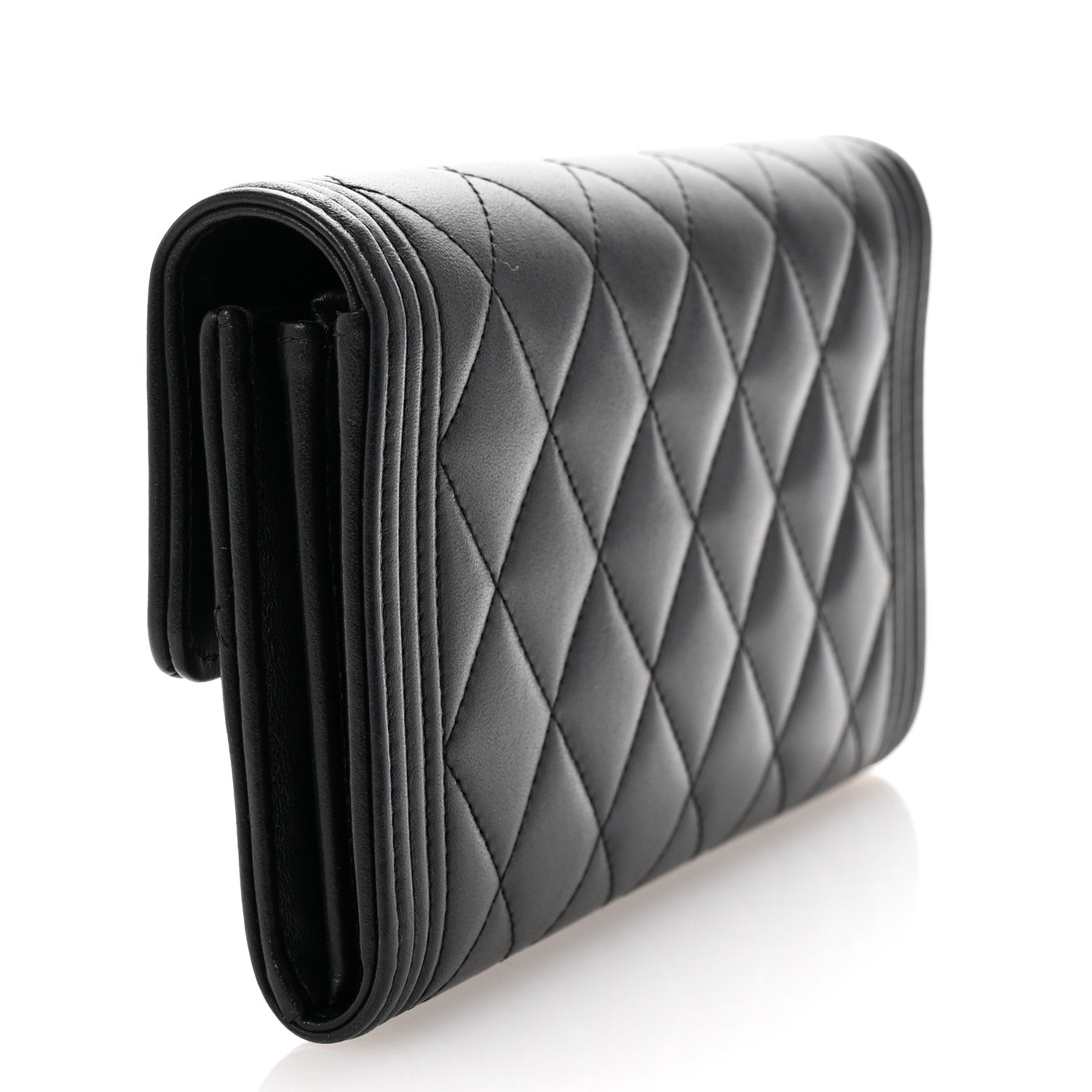 Caviar Quilted Large Boy Gusset Flap Wallet Black