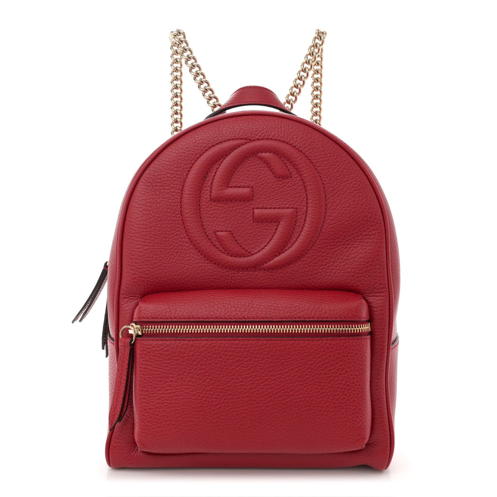Pebbled Calfskin Soho Chain Backpack Hibiscus Red