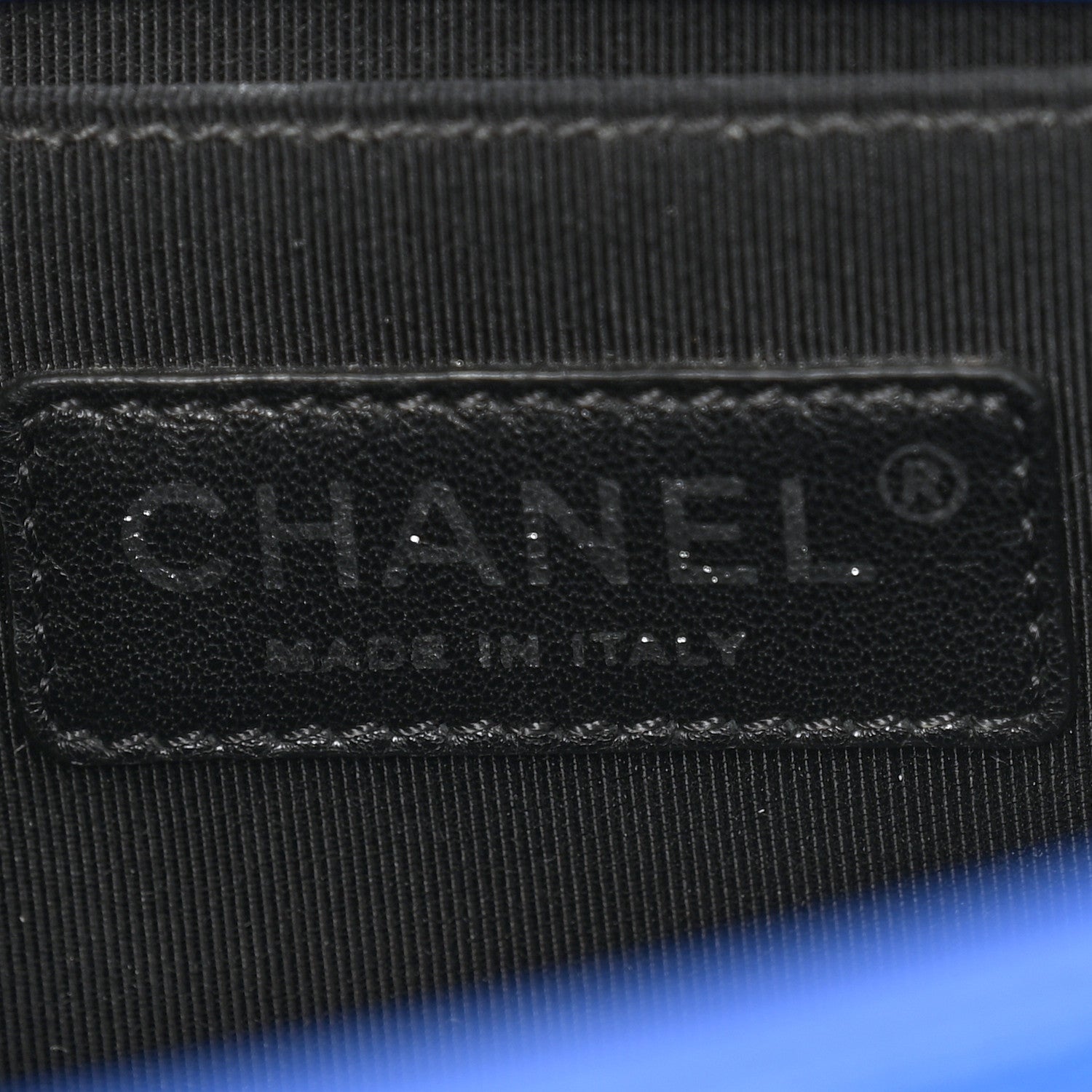 Patent Calfskin Quilted Medium Plexiglass Boy Flap Blue