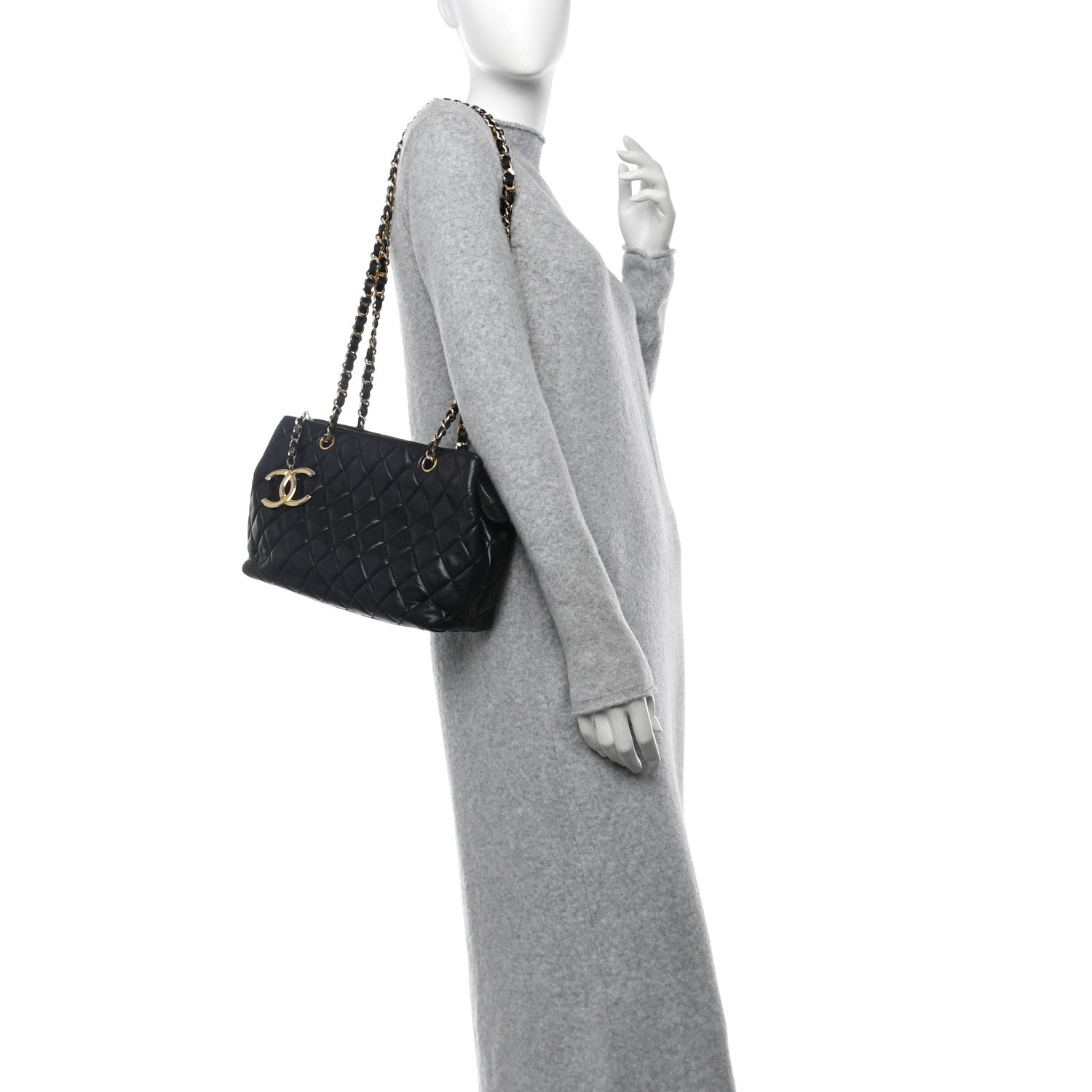 Lambskin Quilted Medium New Bubble North South Tote Black