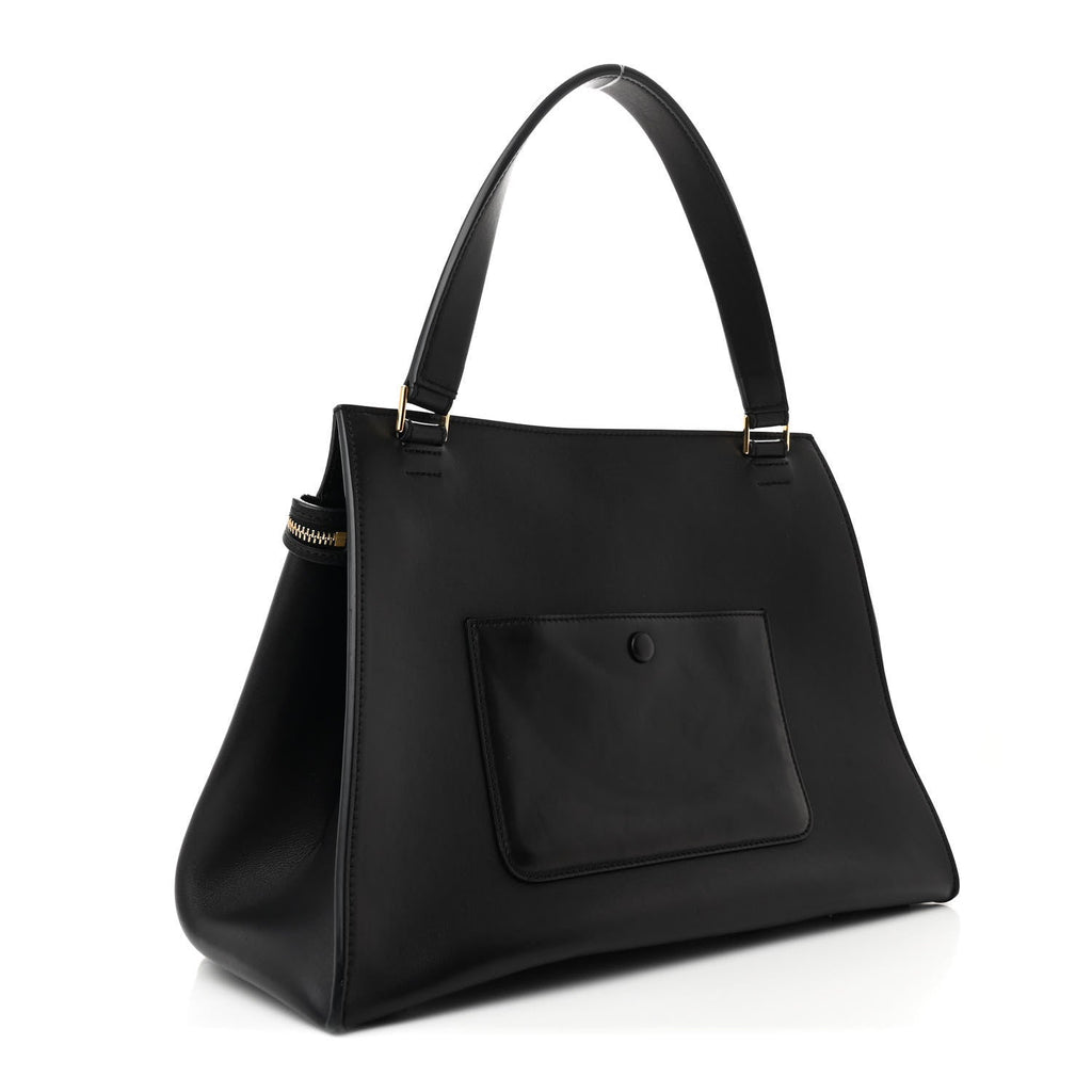 Smooth Calfskin Bi-Color Edge Shoulder Bag Black Beige