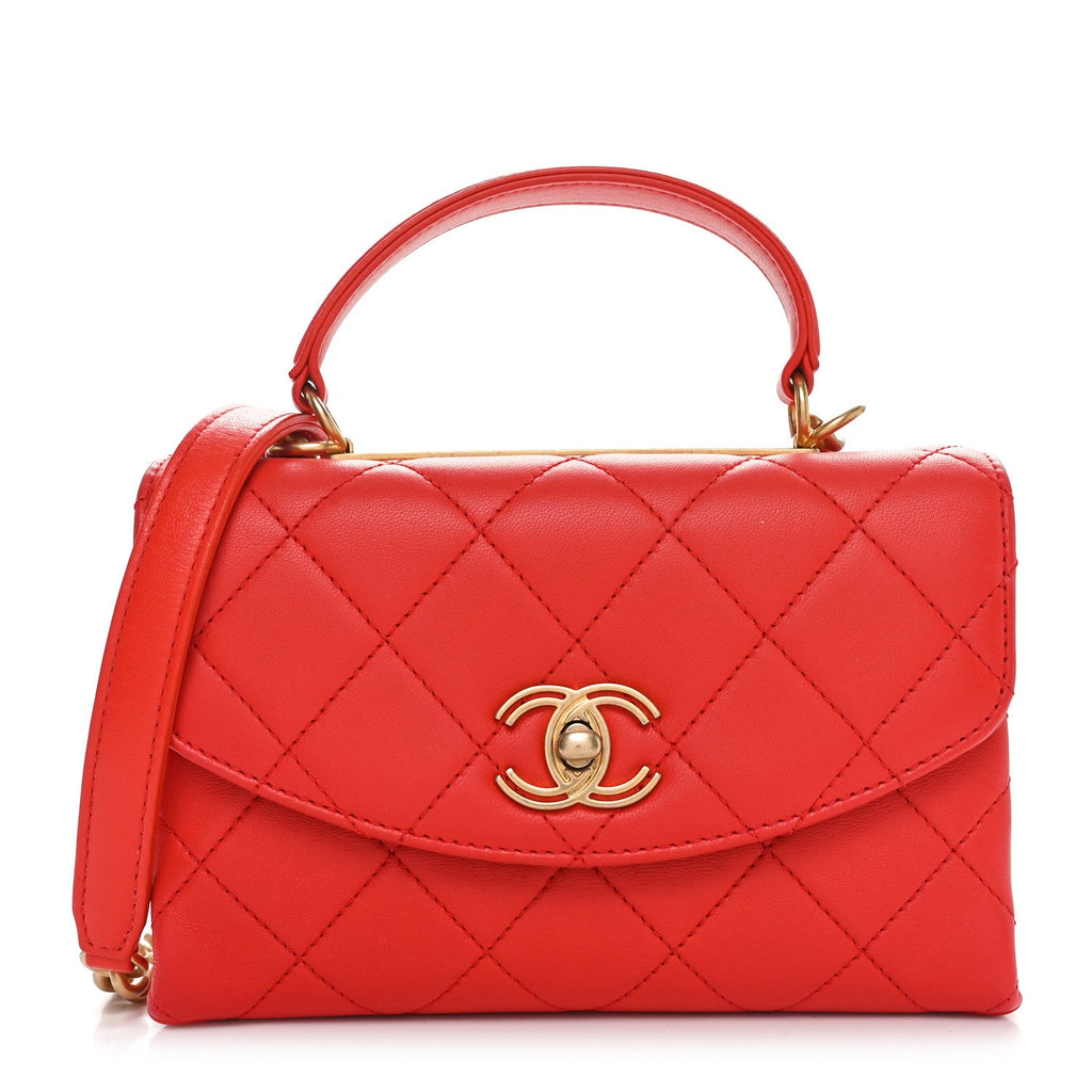 Lambskin Quilted Small Trendy Spirit Top Handle Bag Red
