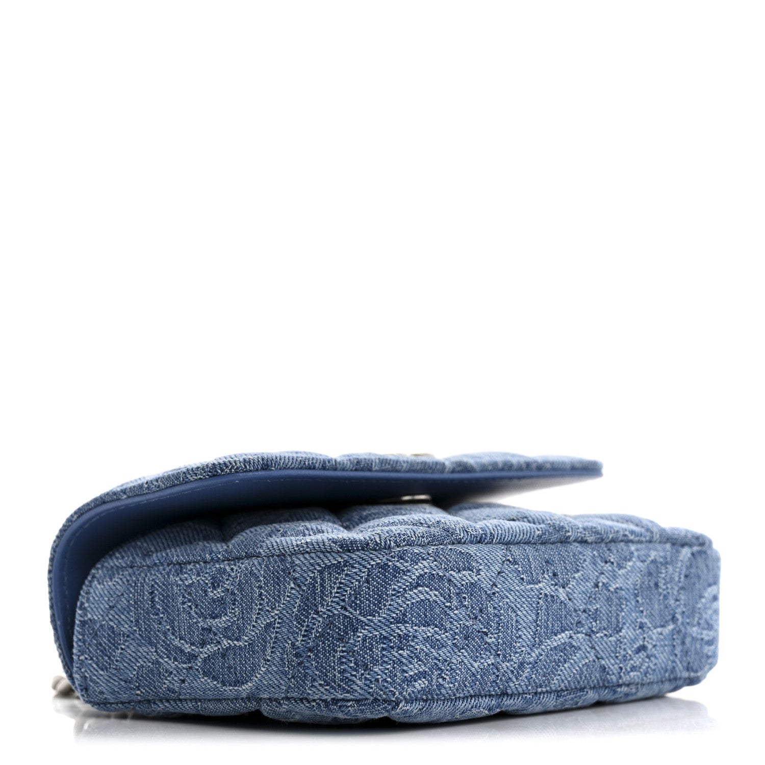 Denim Quilted Camellia Sweetheart  Holder With Chain Blue
