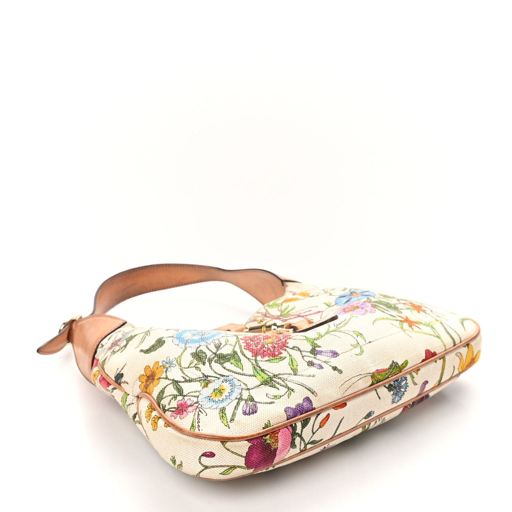 Canvas Floral Flora Small Jackie O Hobo White White