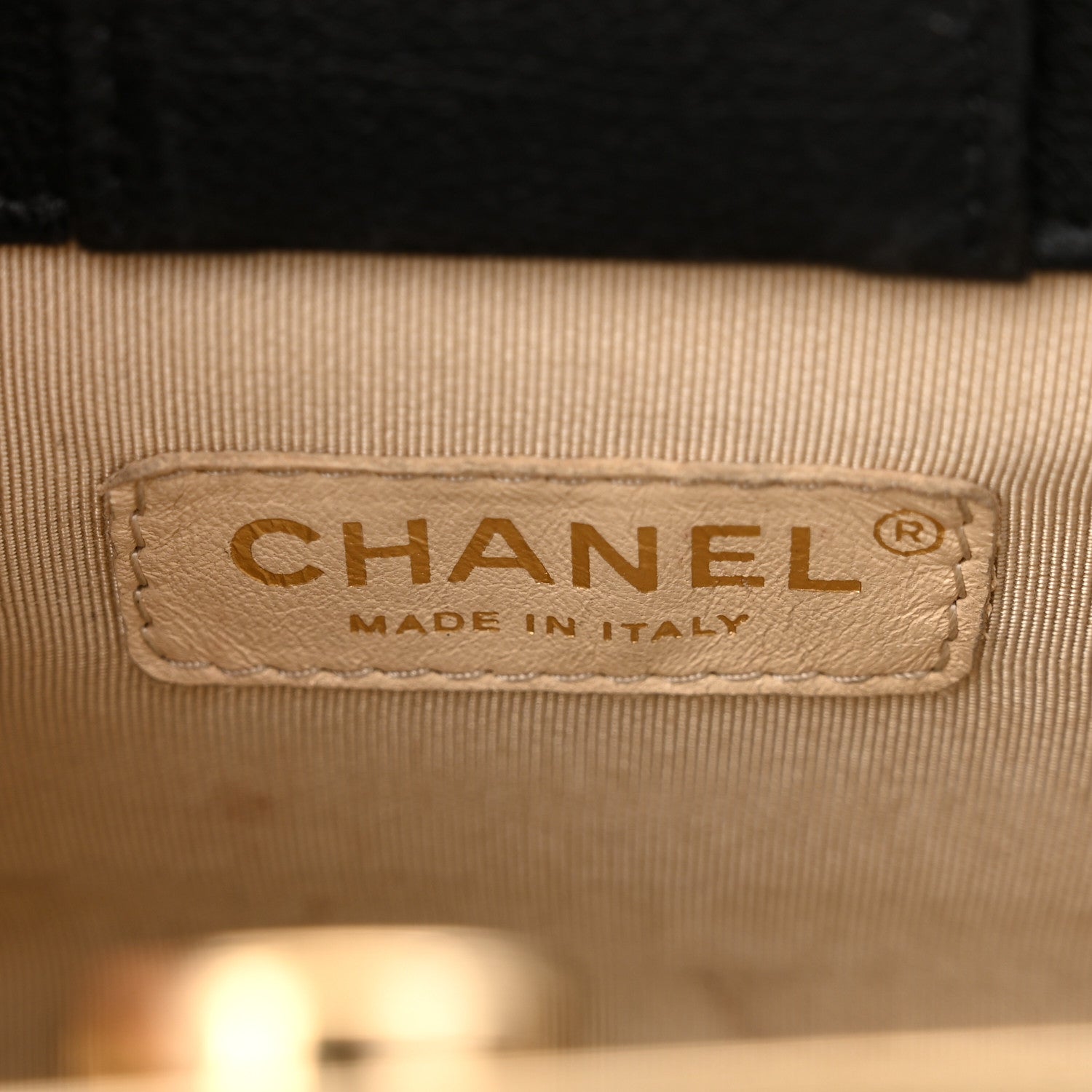 Grained Calfskin Stitched Mini Label  Shopper Black