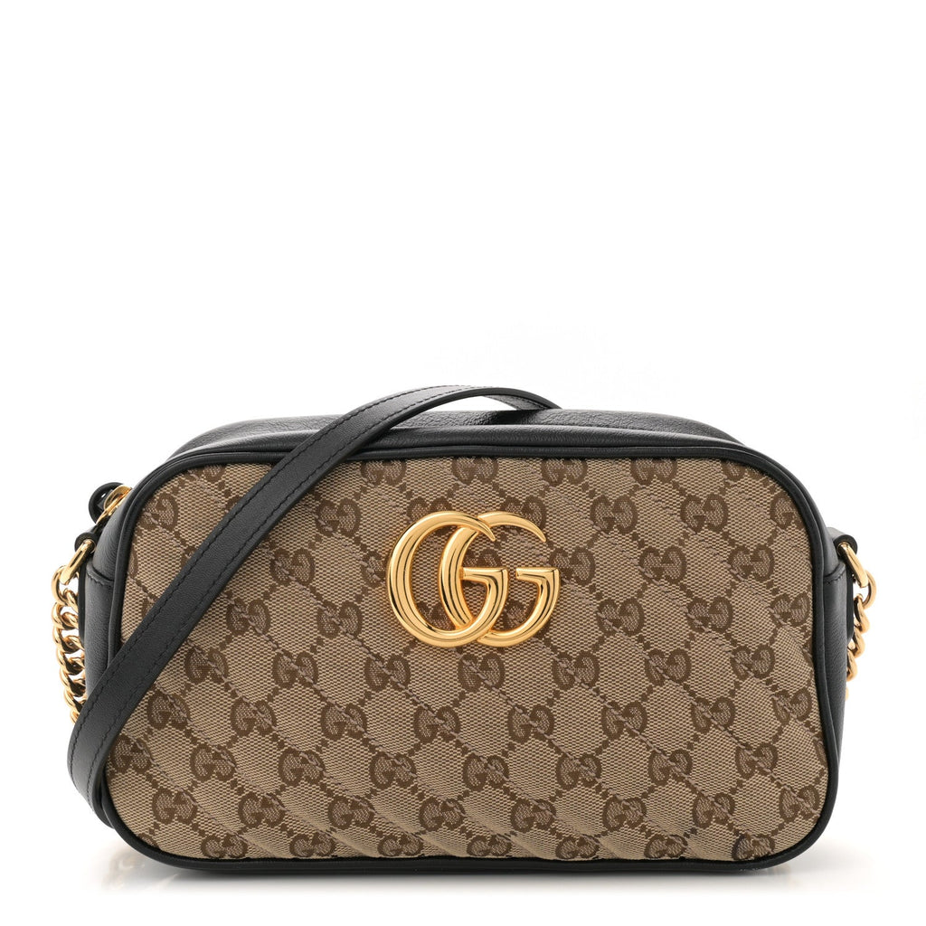 Monogram Matelasse Diagonal Small GG Marmont Chain Shoulder Bag Beige Black