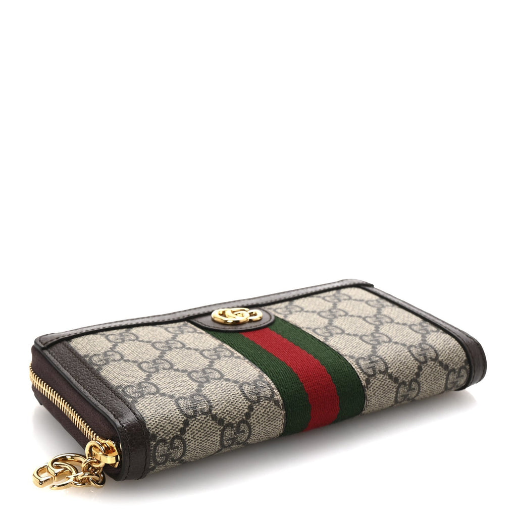 GG Supreme Monogram Web Ophidia Zip Around Wallet Brown