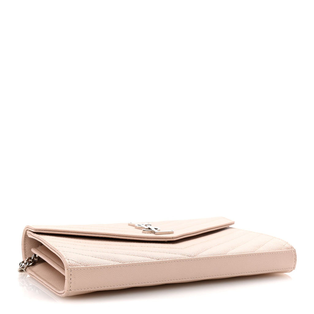 Grain De Poudre Matelasse Chevron Monogram Chain Wallet Marble Pink
