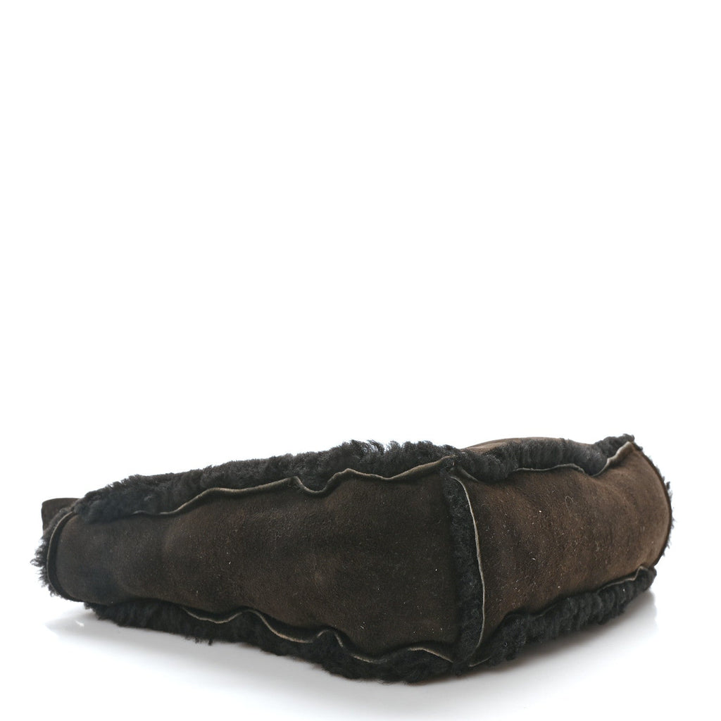 Suede Shearling Fur Handbag Black