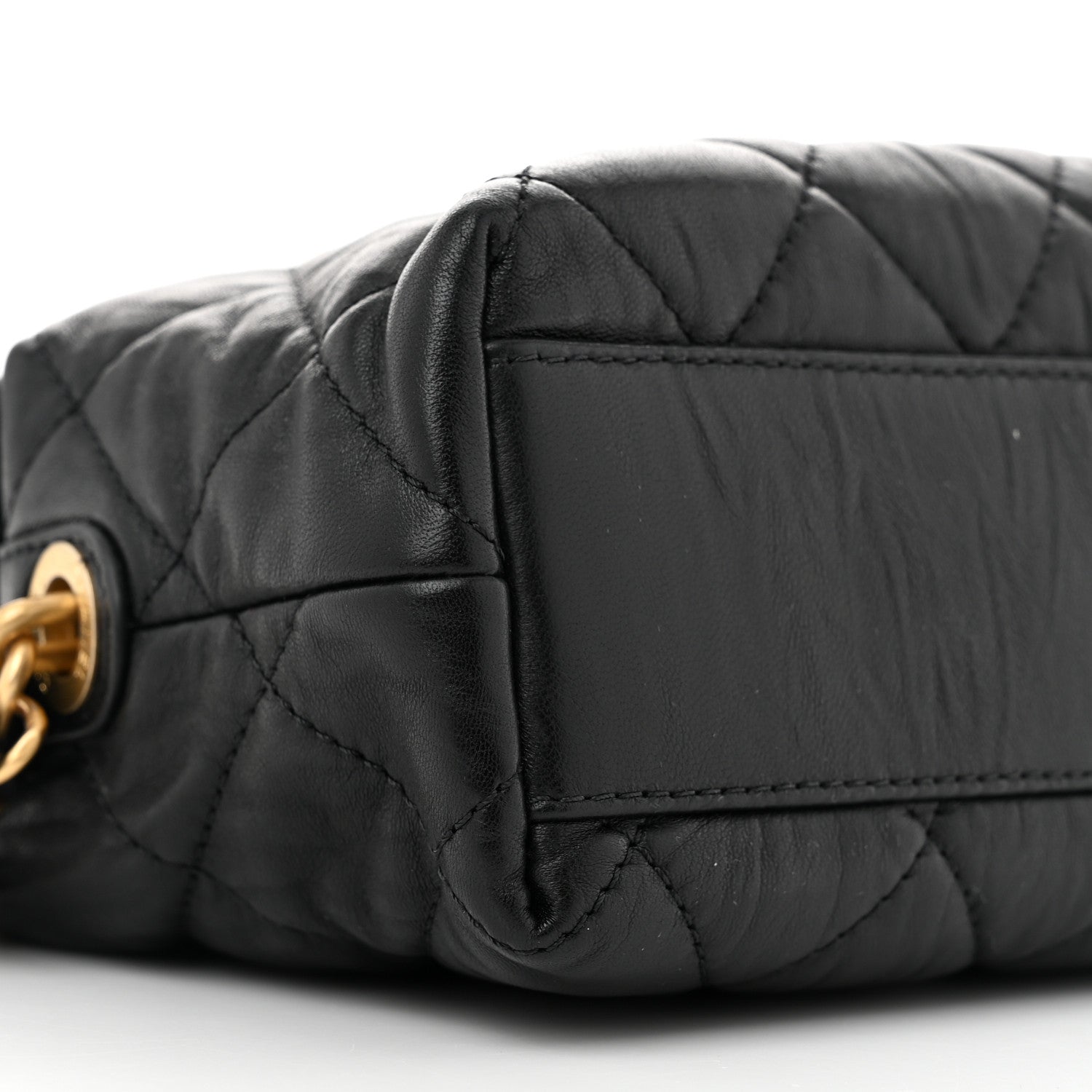 Crumpled Lambskin Quilted Small CC Links Shoulder Bag Black
