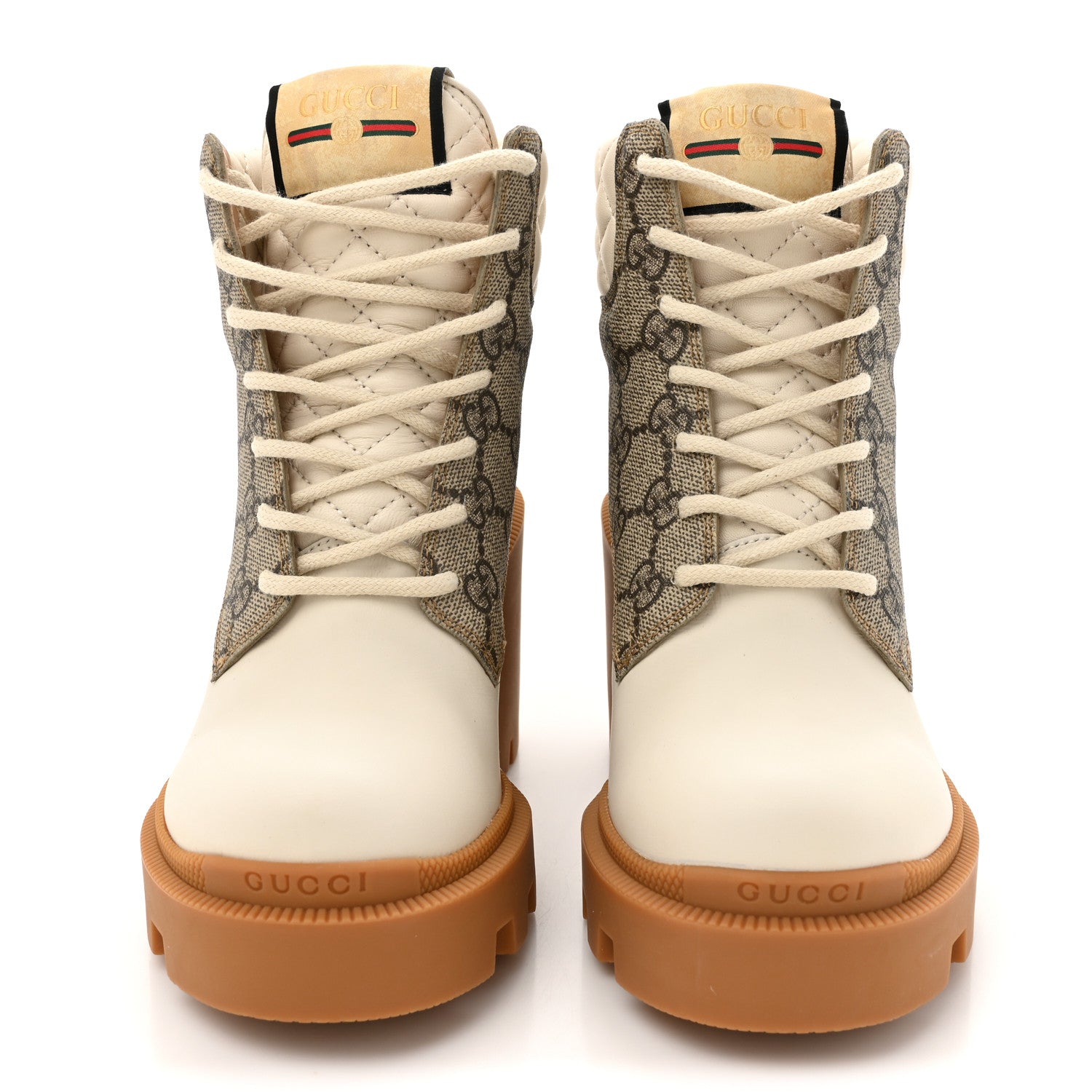 Calfskin GG Supreme Monogram Nappa Quilted Lace Up Ankle Boots 35 Mystic White Beige
