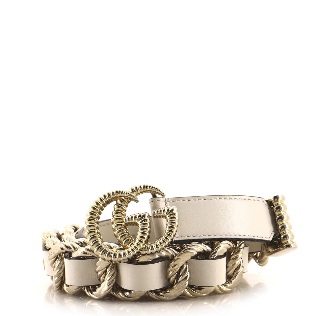 GG Torchon Chain Belt Metal and Leather Thin 80