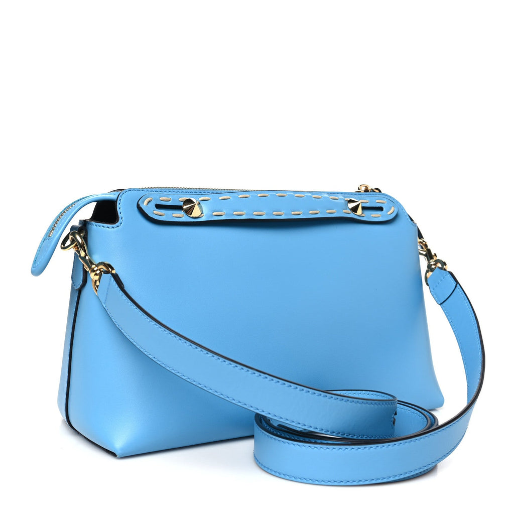 Vitello King Macro Stitchings Logo Medium By The Way Boston Bag Cyber Blue