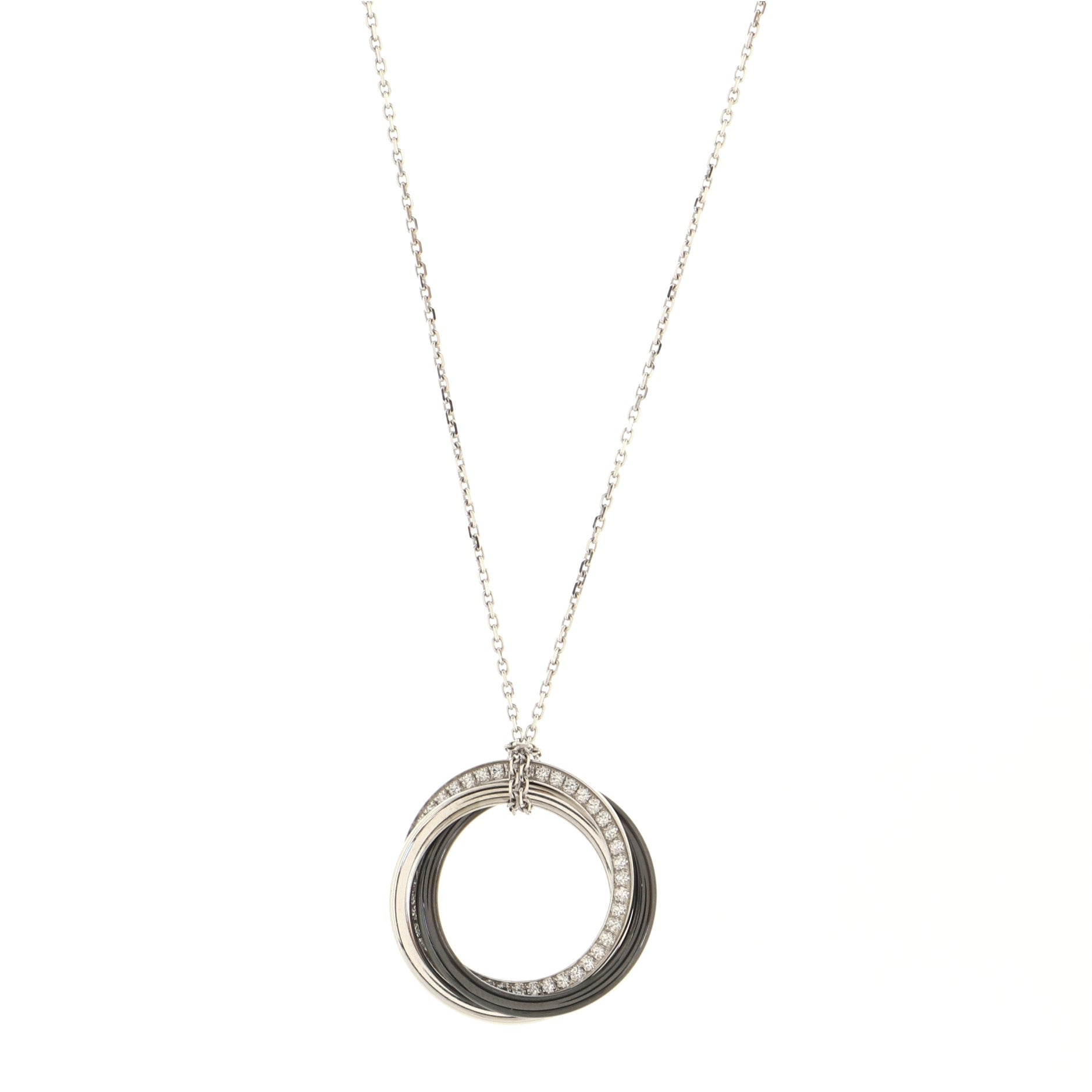 Trinity Pendant Necklace 18K White Gold and Ceramic with Diamonds Small