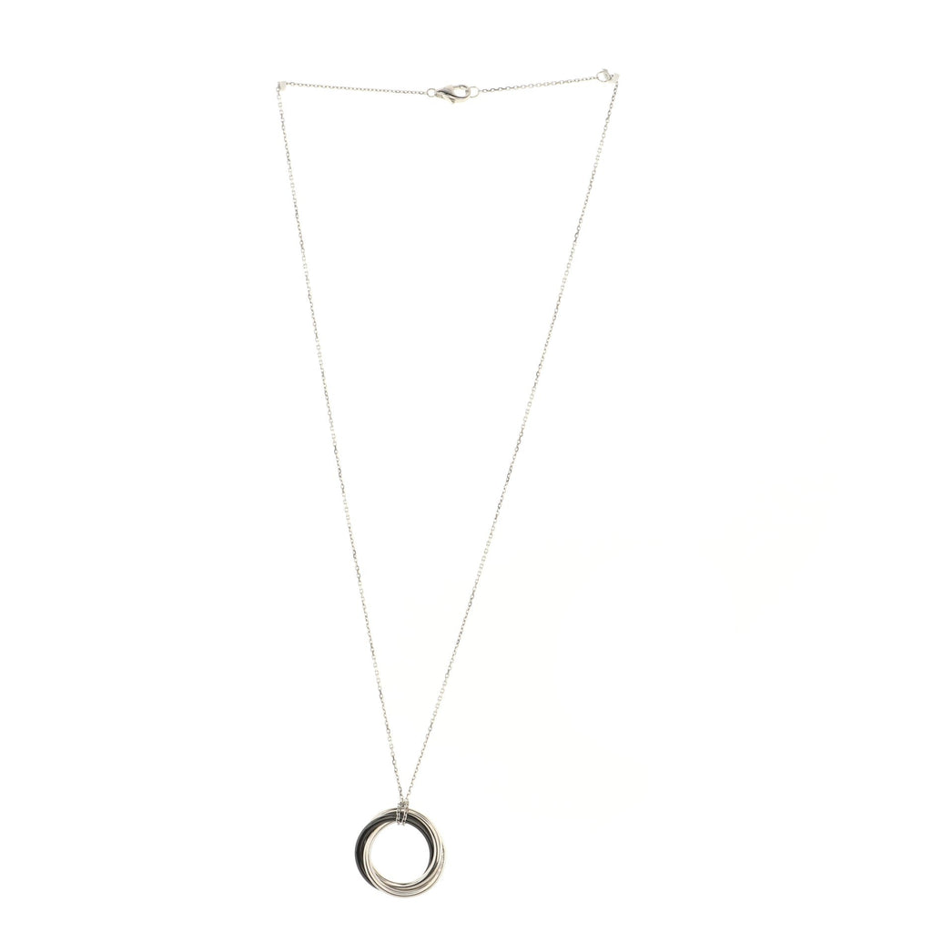 Trinity Pendant Necklace 18K White Gold and Ceramic with Diamonds Small