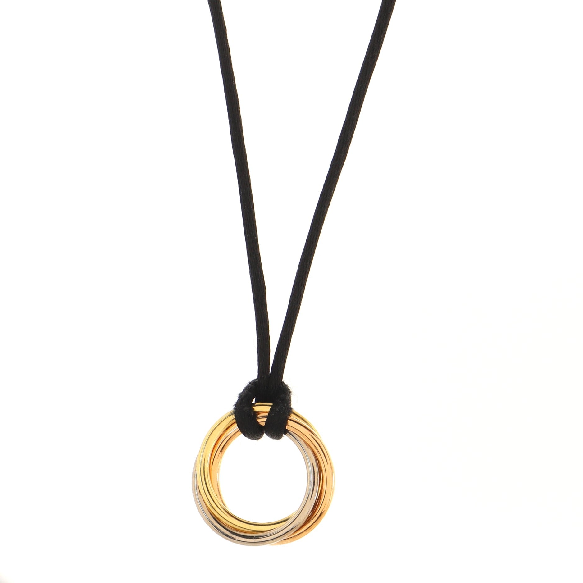 Trinity on Cord Necklace Silk Cord with 18K Tricolor Gold Medium
