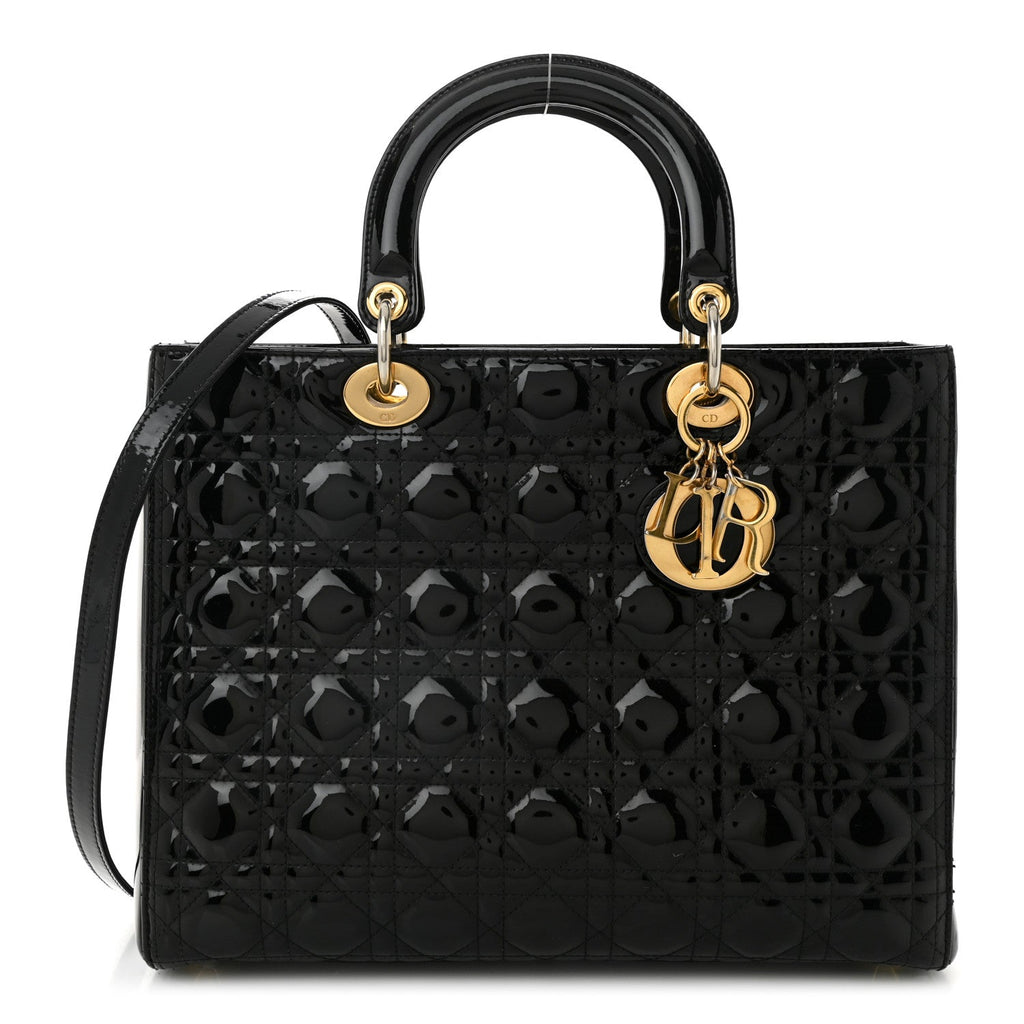 Patent Cannage Large Lady Dior Black