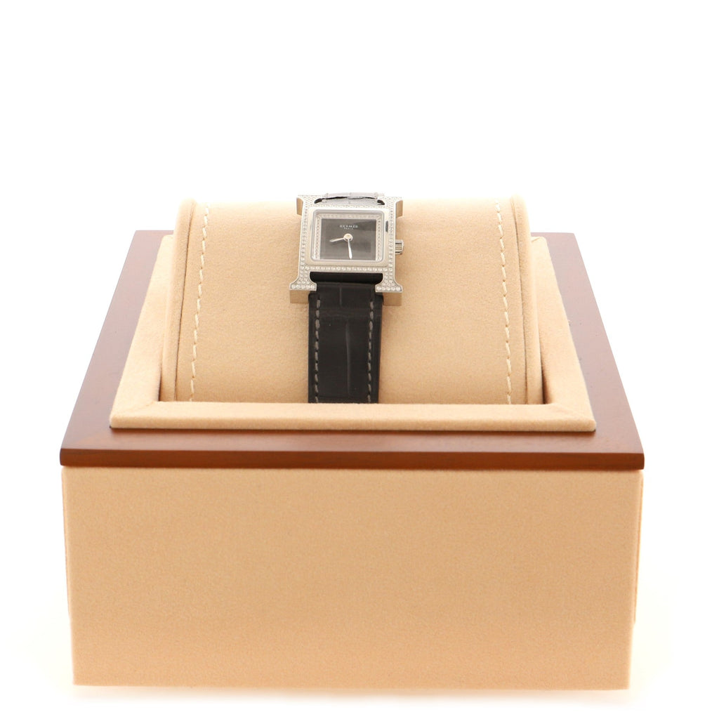 Heure H Quartz Watch Stainless Steel and Alligator with Diamond Bezel and Diamond Obsidian Dial 21