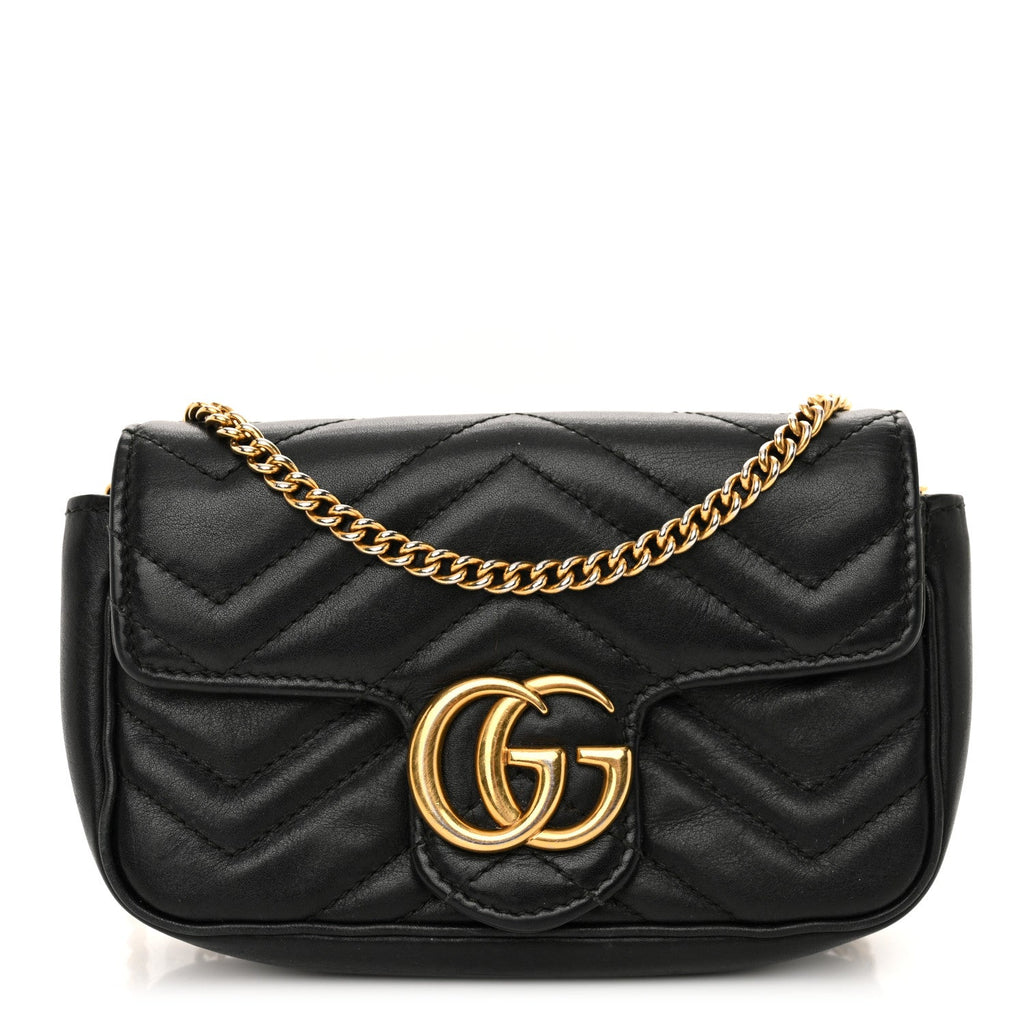 Calfskin Matelasse Super Mini GG Marmont Shoulder Bag Black