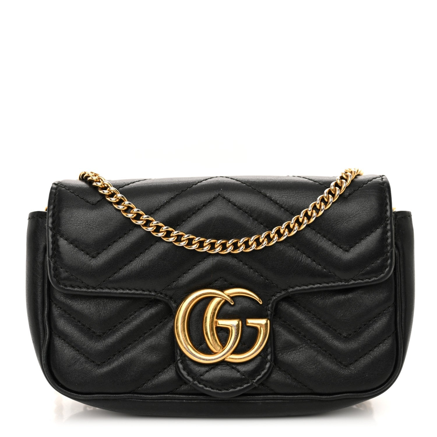 Calfskin Matelasse Super Mini GG Marmont Shoulder Bag Black