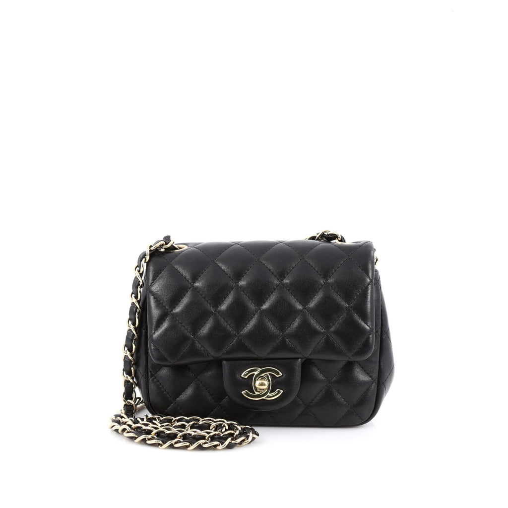 Square Classic Single Flap Bag Quilted Lambskin Mini