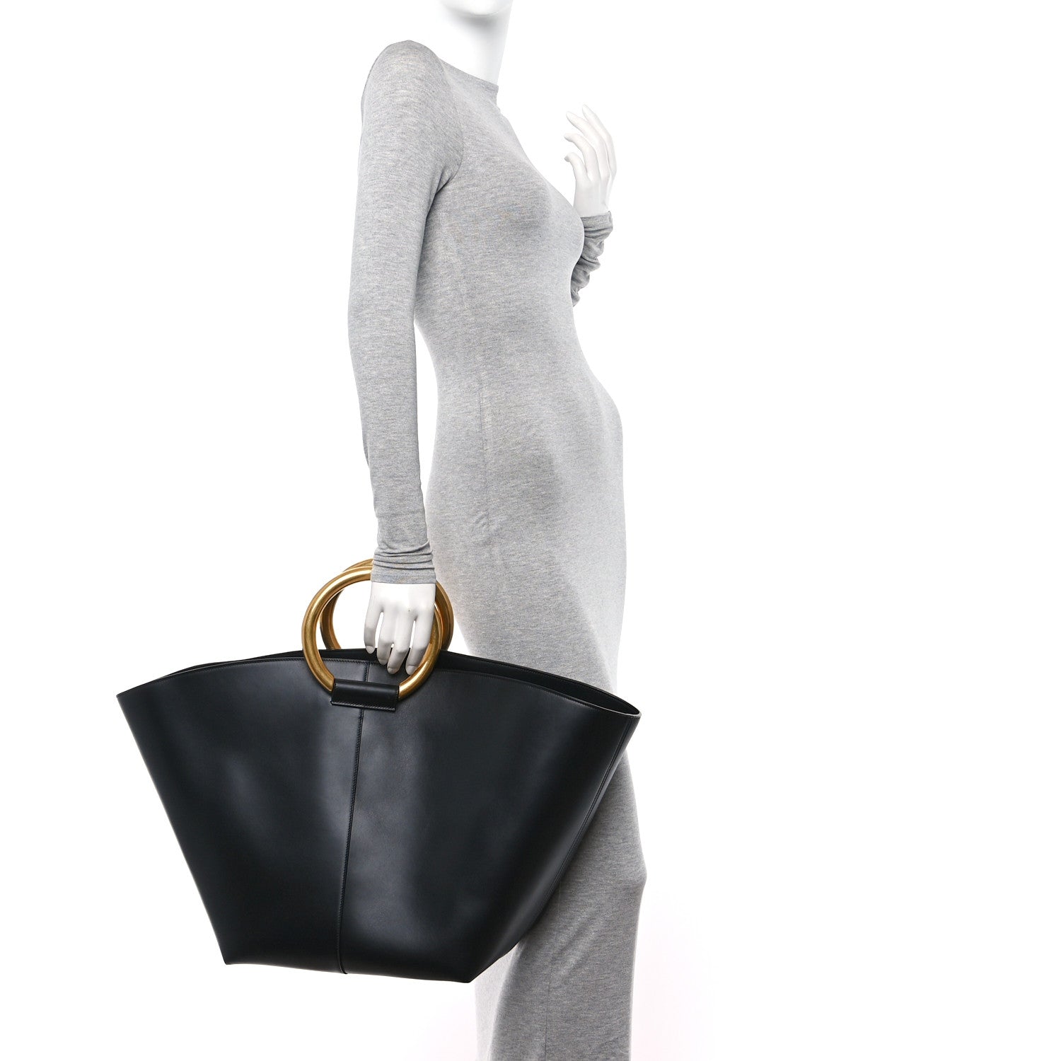 Smooth Calfskin Maxi Trapezoid Shopping Tote Black