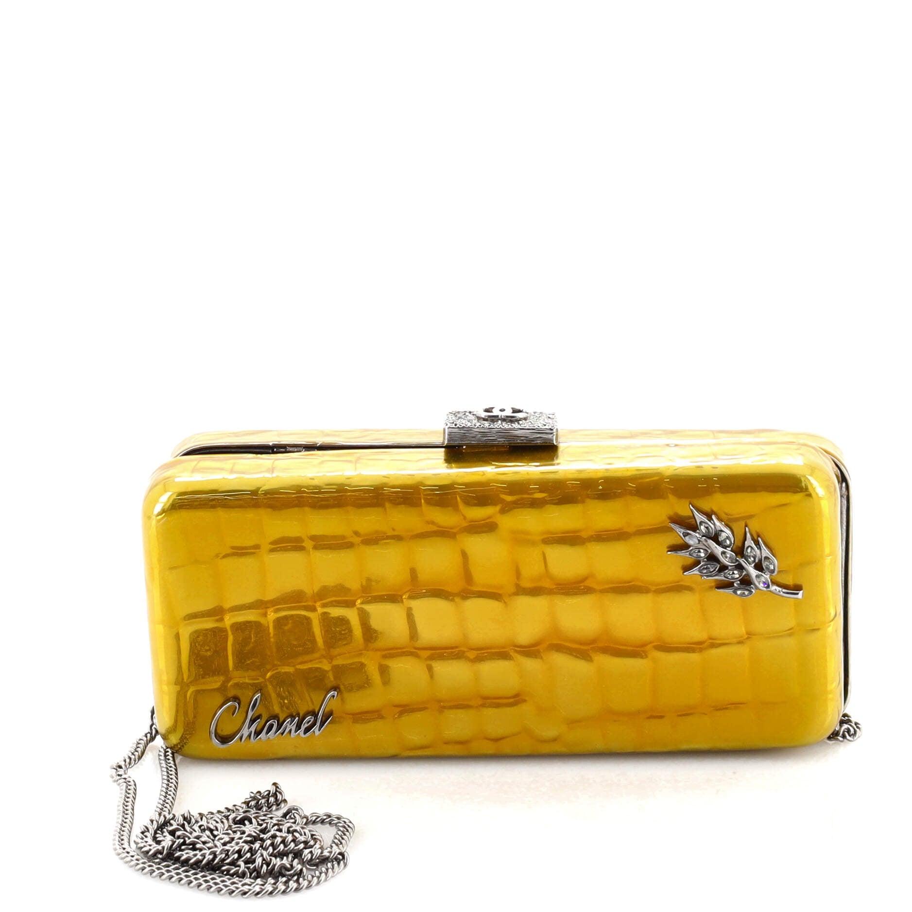 Box Chain Minaudiere Embellished Crocodile Embossed Patent Small