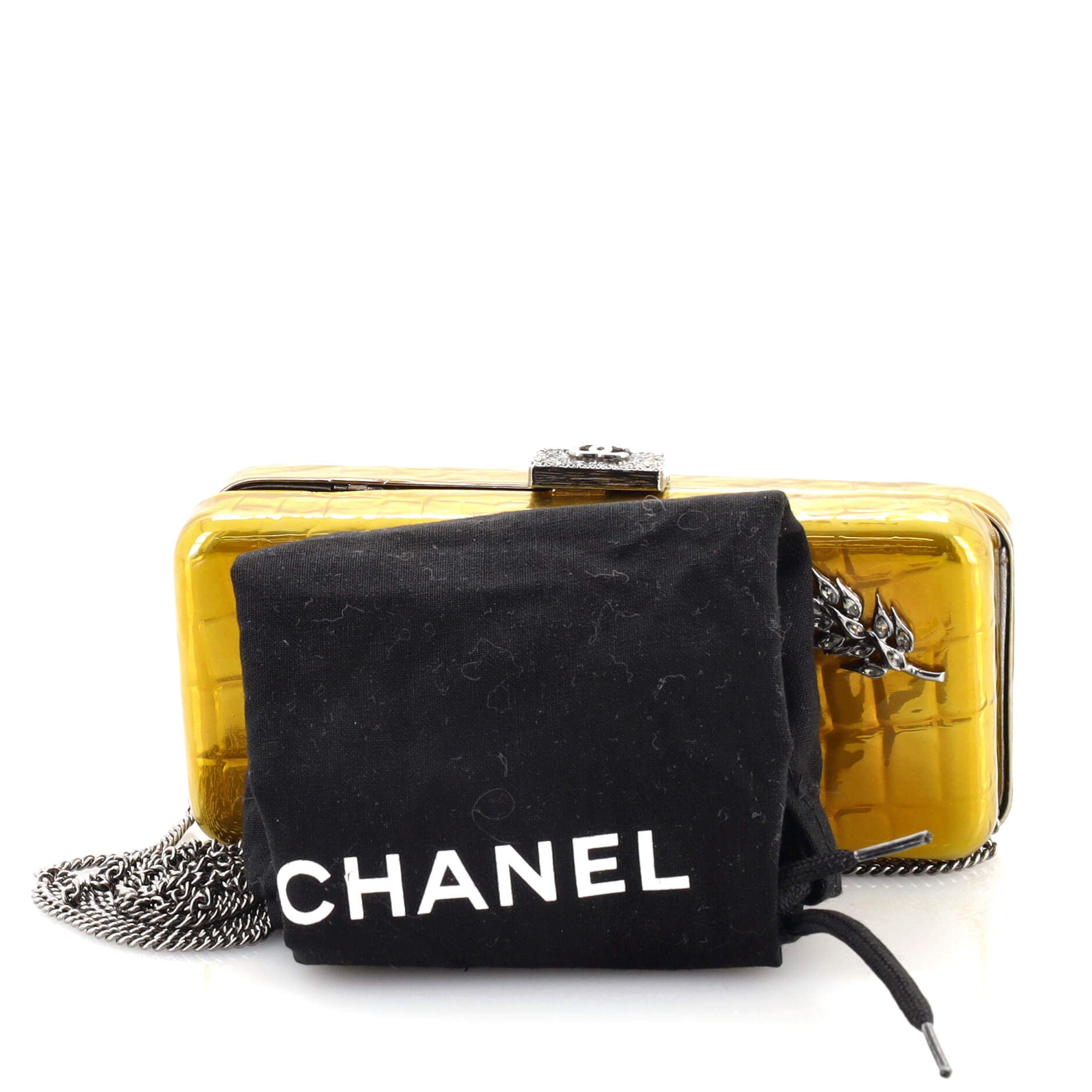 Box Chain Minaudiere Embellished Crocodile Embossed Patent Small