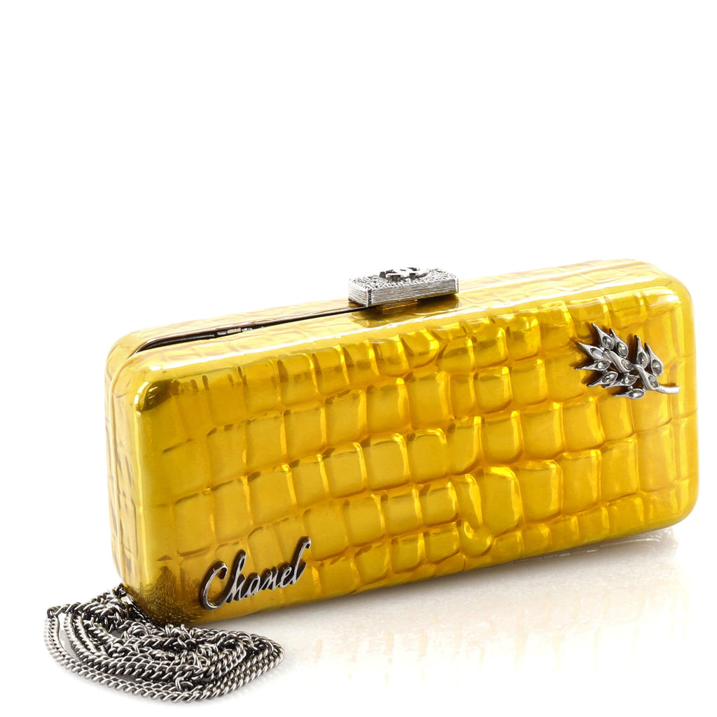 Box Chain Minaudiere Embellished Crocodile Embossed Patent Small