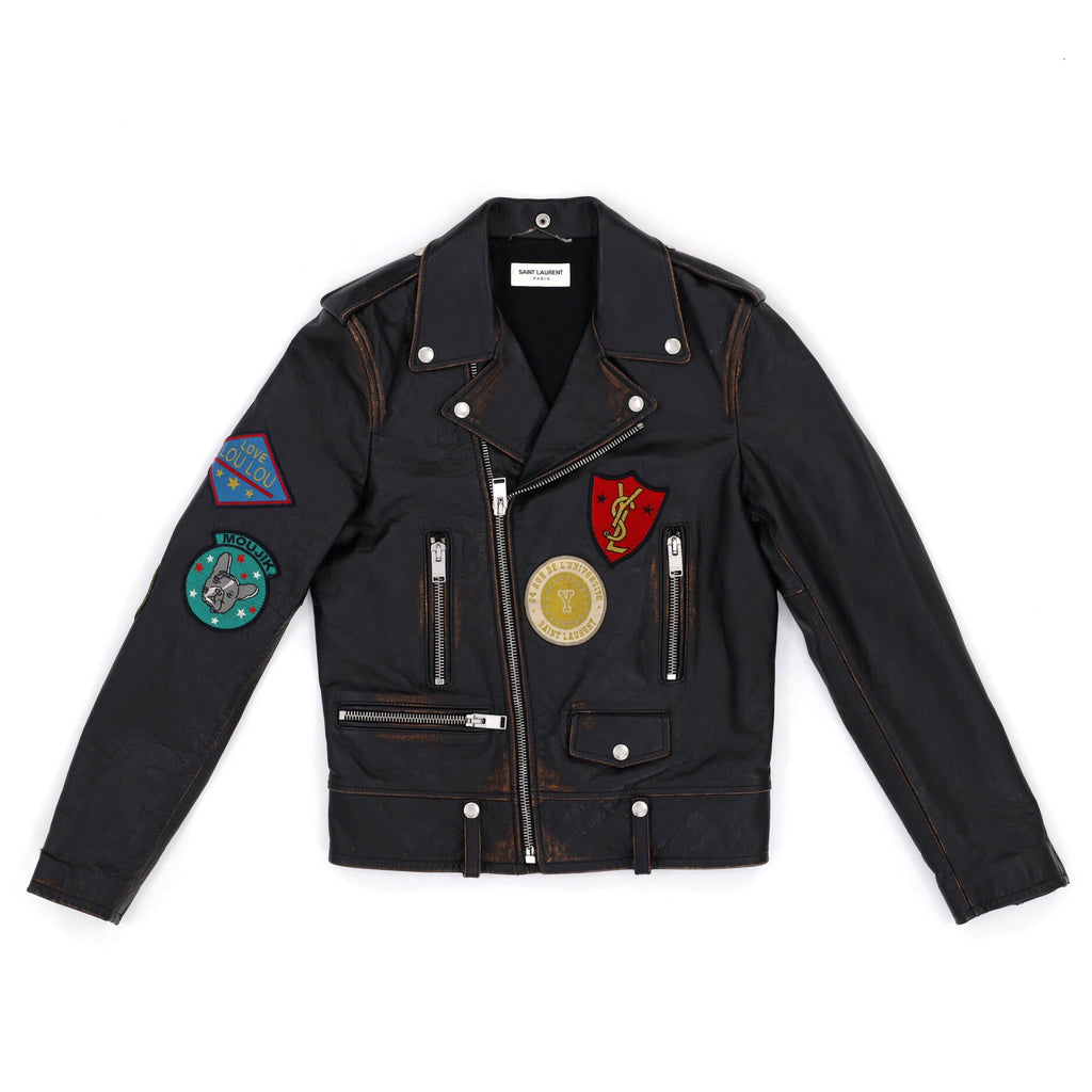 Men's Classic Multi-Patch Biker Jacket Embellished Leather
