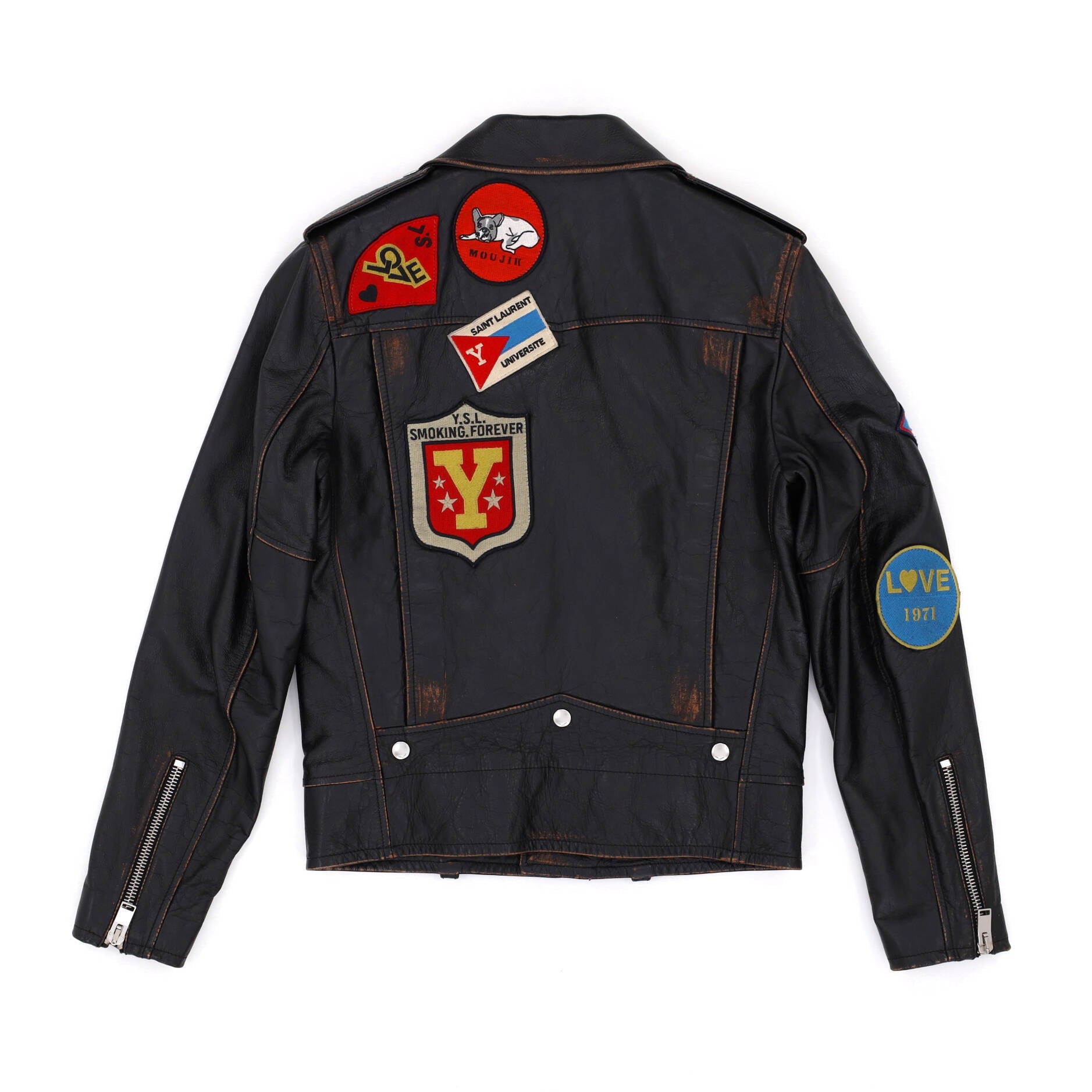 Men's Classic Multi-Patch Biker Jacket Embellished Leather
