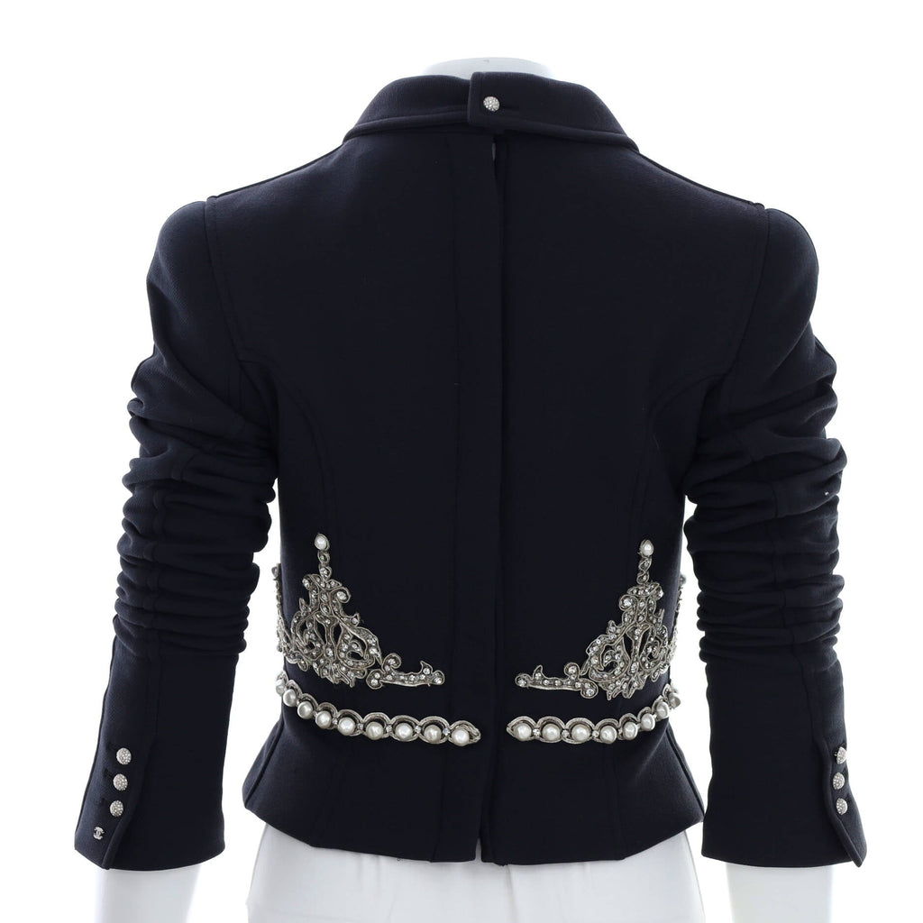 Women's Vintage Cropped Evening Jacket Embroidered Wool with Crystals and Faux Pearls