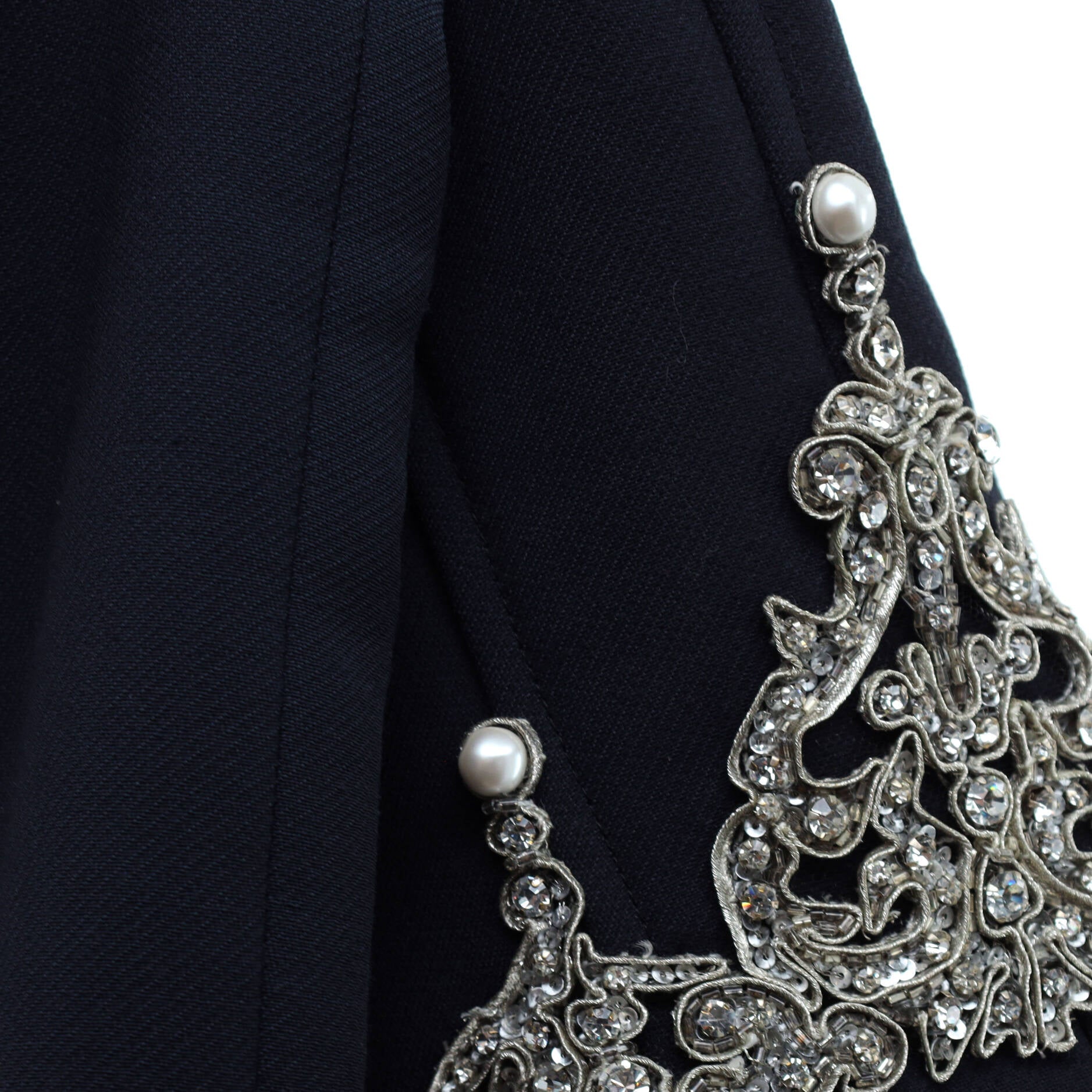 Women's Vintage Cropped Evening Jacket Embroidered Wool with Crystals and Faux Pearls