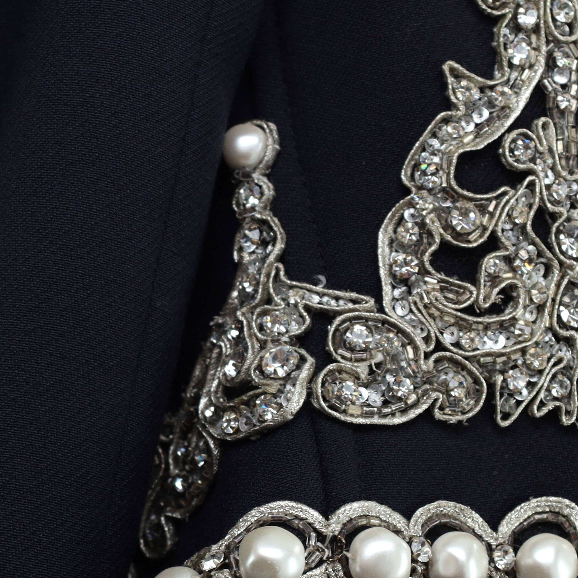 Women's Vintage Cropped Evening Jacket Embroidered Wool with Crystals and Faux Pearls