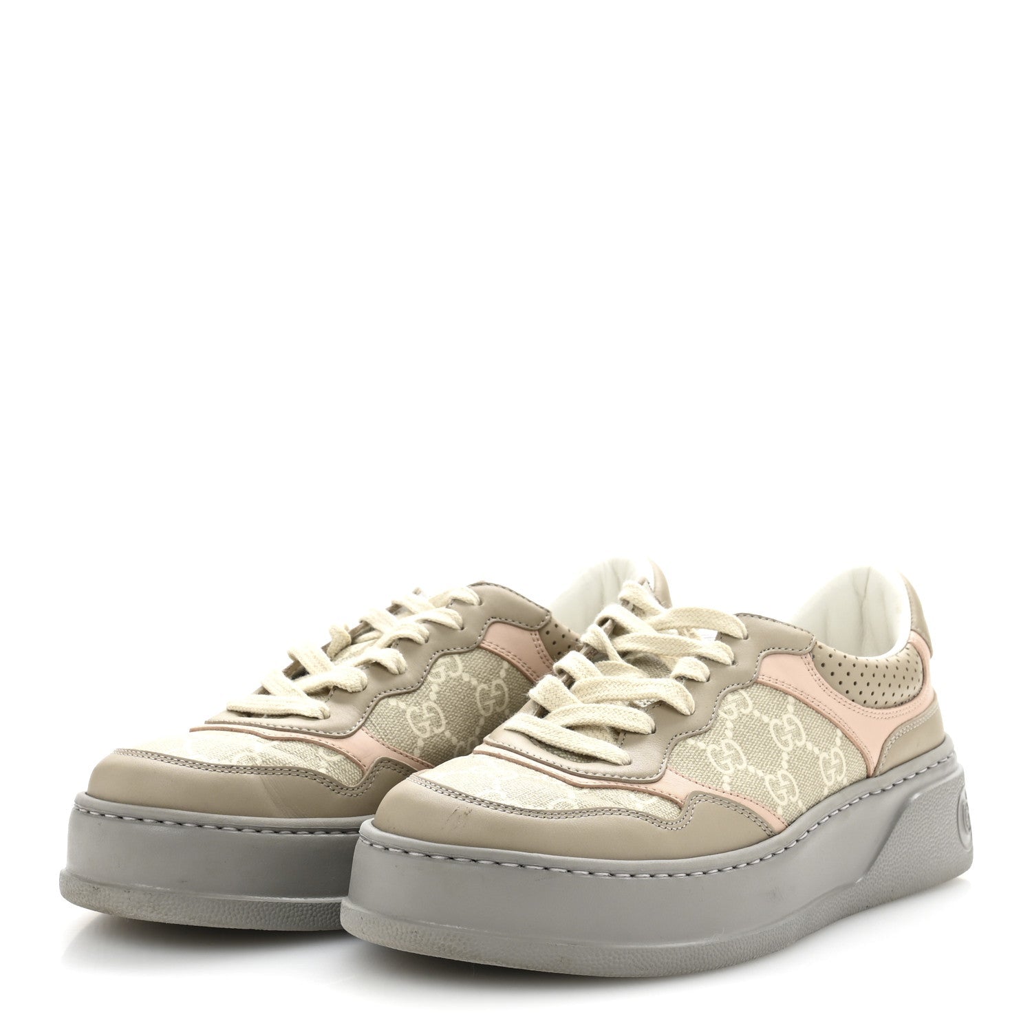 Calfskin GG Supreme Monogram Perforated Womens Platform 55mm Sneakers 38 Apricot Pink Beige Grey