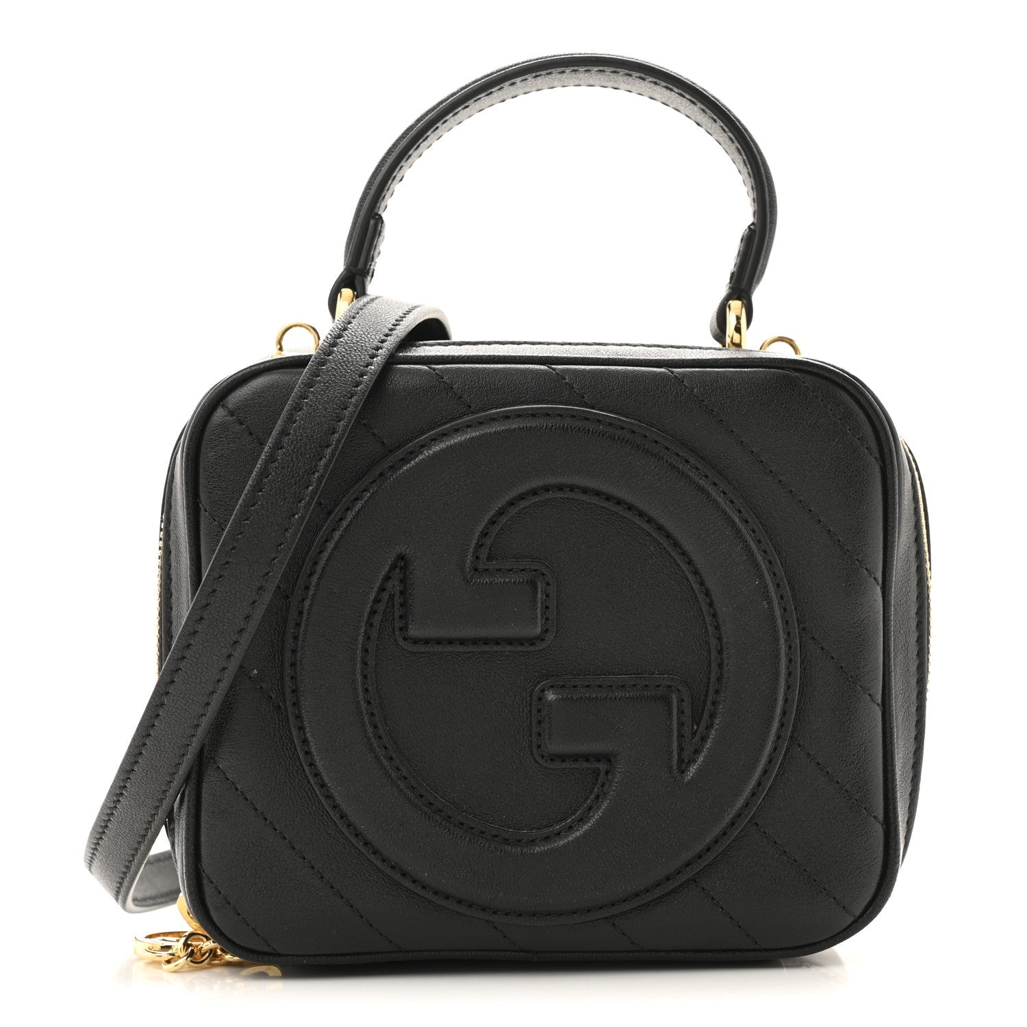Sakai Be Green Calfskin Diagonal Stitched Blondie Top Handle Bag Black