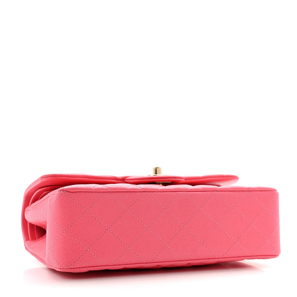 Shiny Caviar Quilted Small Double Pink