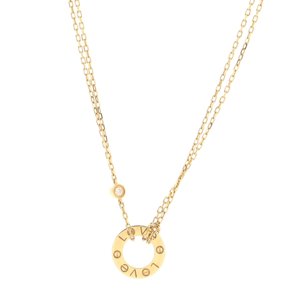 2 Diamonds Love Pendant Necklace 18K Yellow Gold and Diamonds