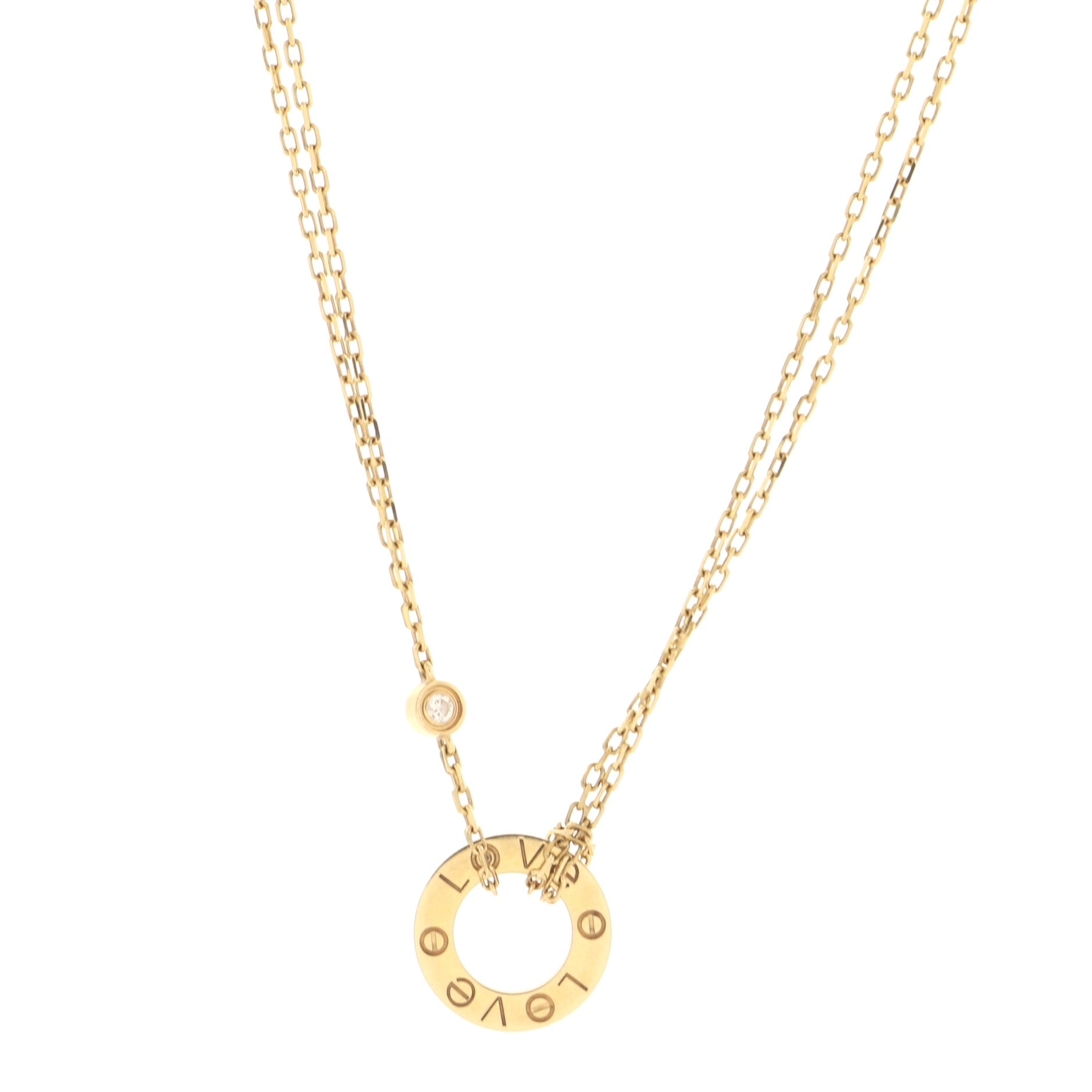 2 Diamonds Love Pendant Necklace 18K Yellow Gold and Diamonds