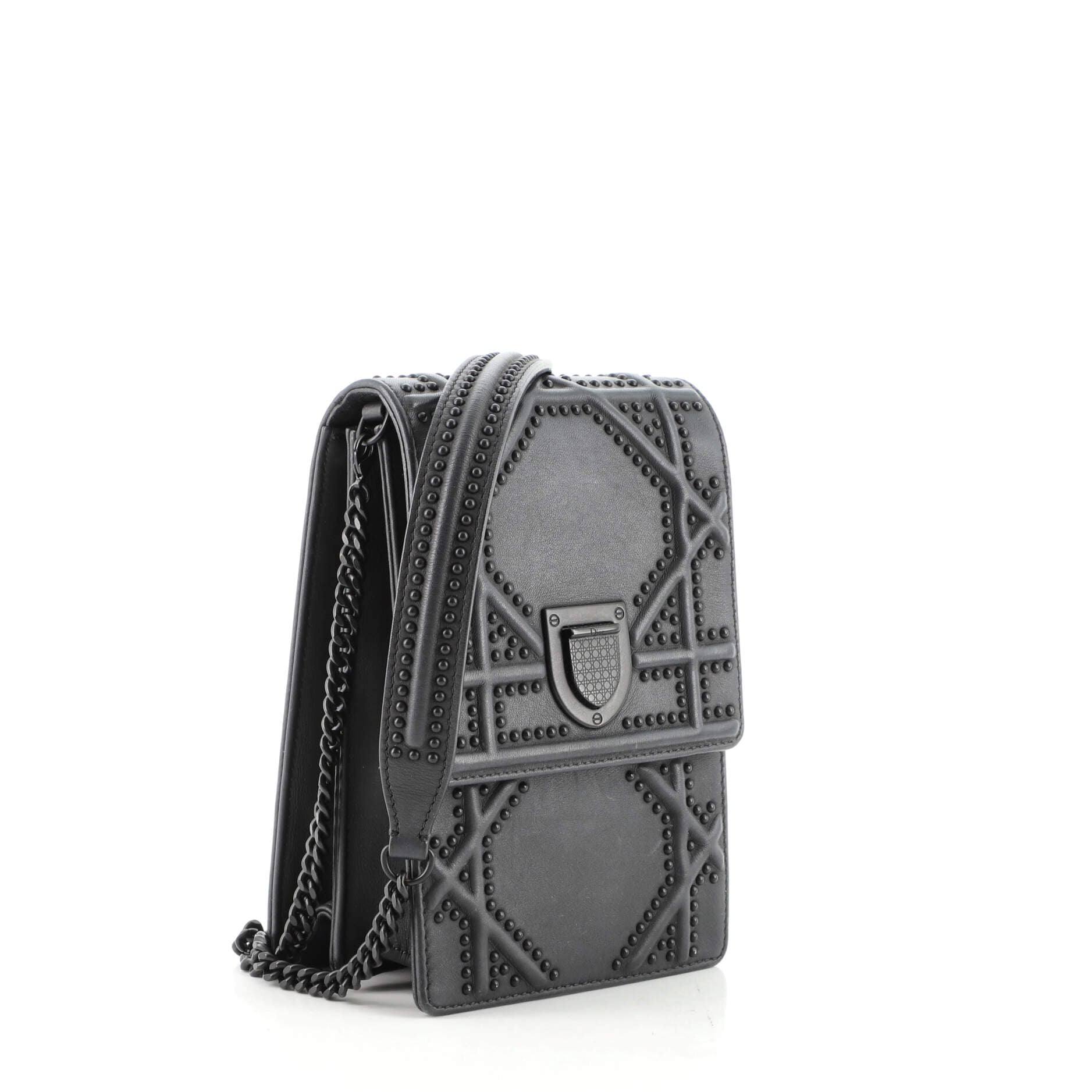 Ultra Matte Diorama Vertical Clutch on Chain Studded Leather