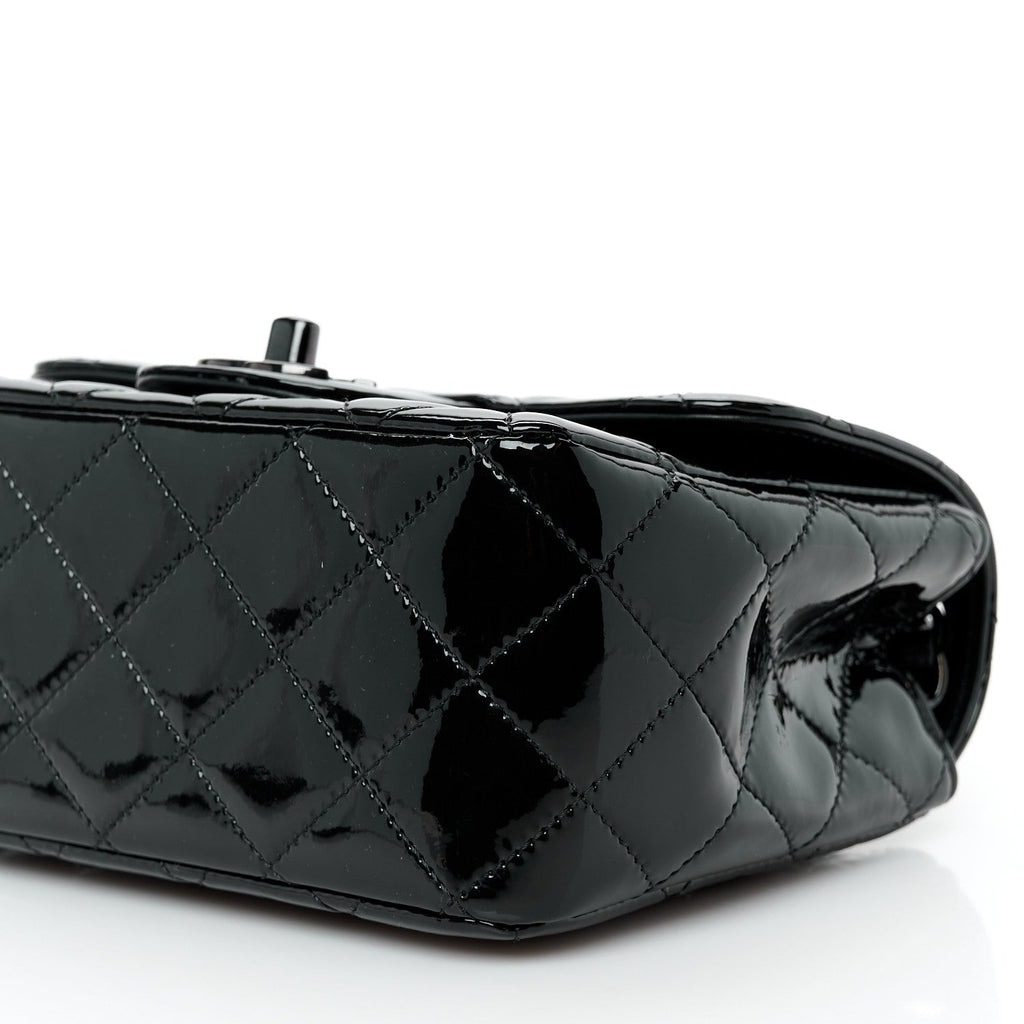 Patent Calfskin Quilted Mini Square Flap So Black